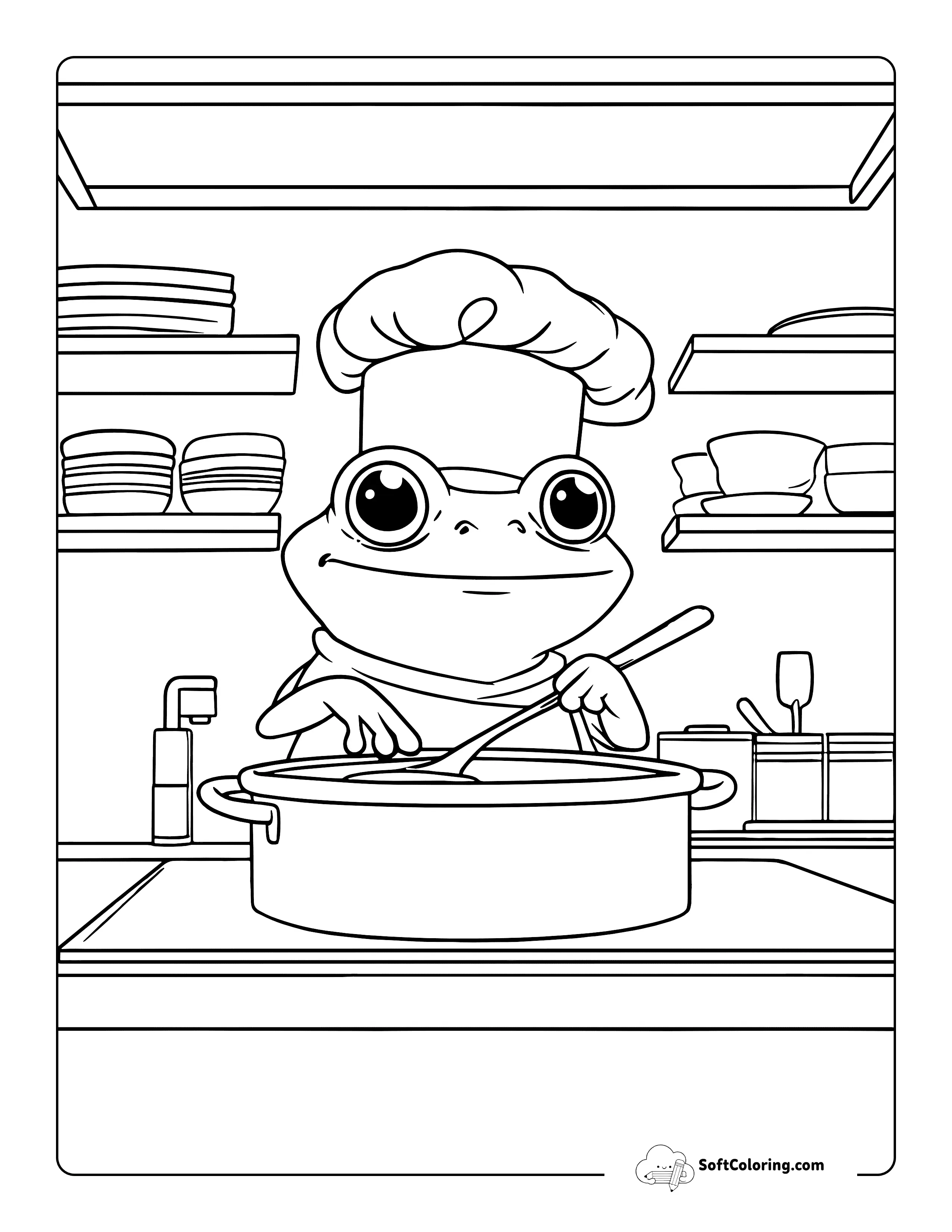 Easy Chef Frog Coloring Sheet For Kids