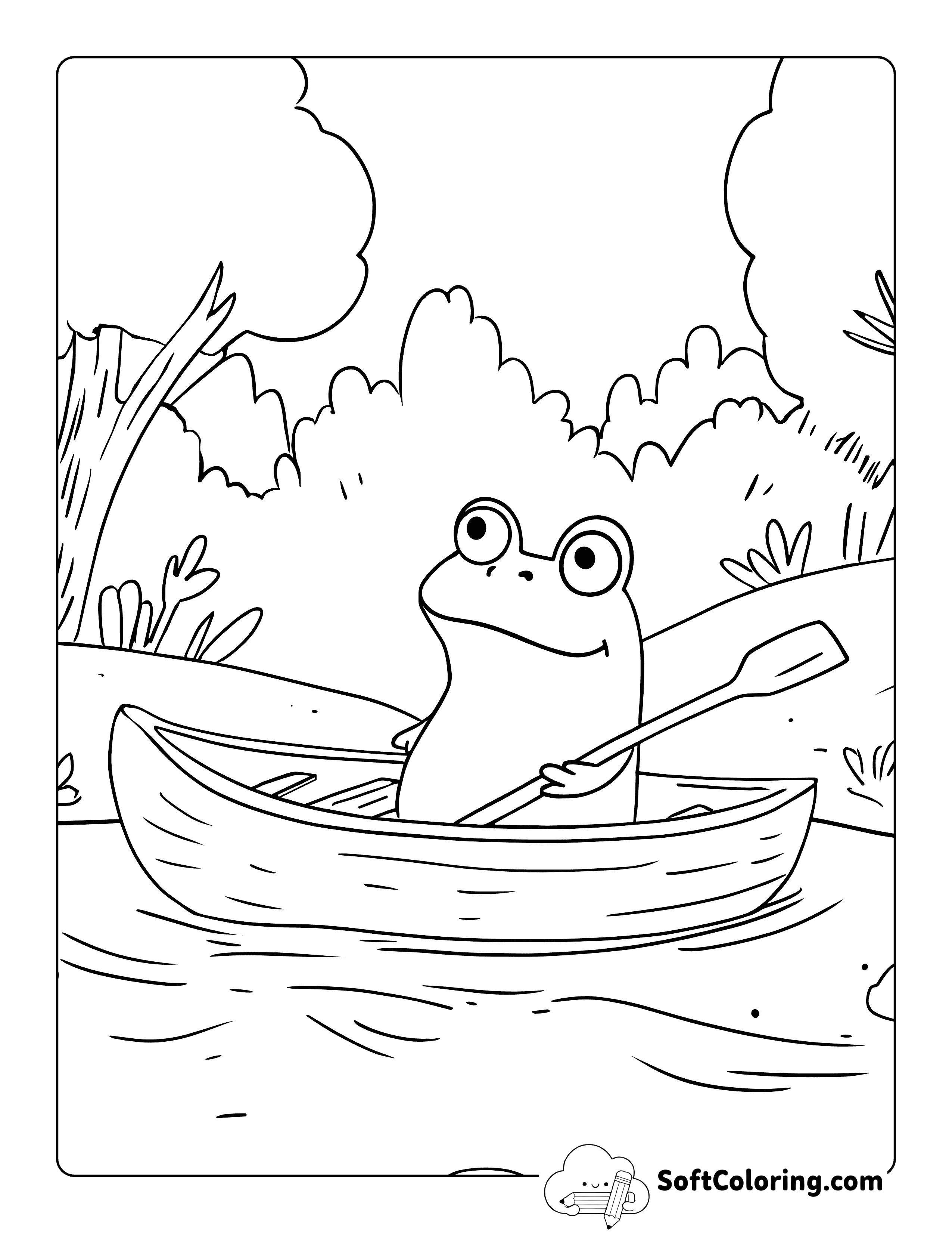 Simple Frog in a Rowboat Coloring Page for Kids