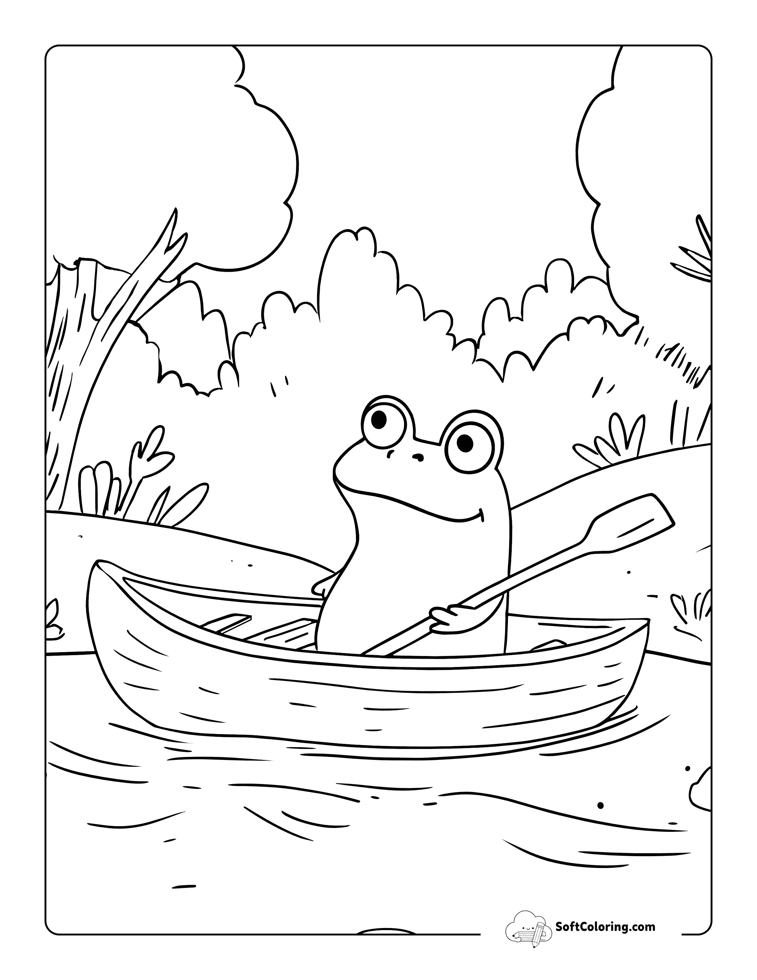 Simple Frog In A Rowboat Coloring Page For Kids