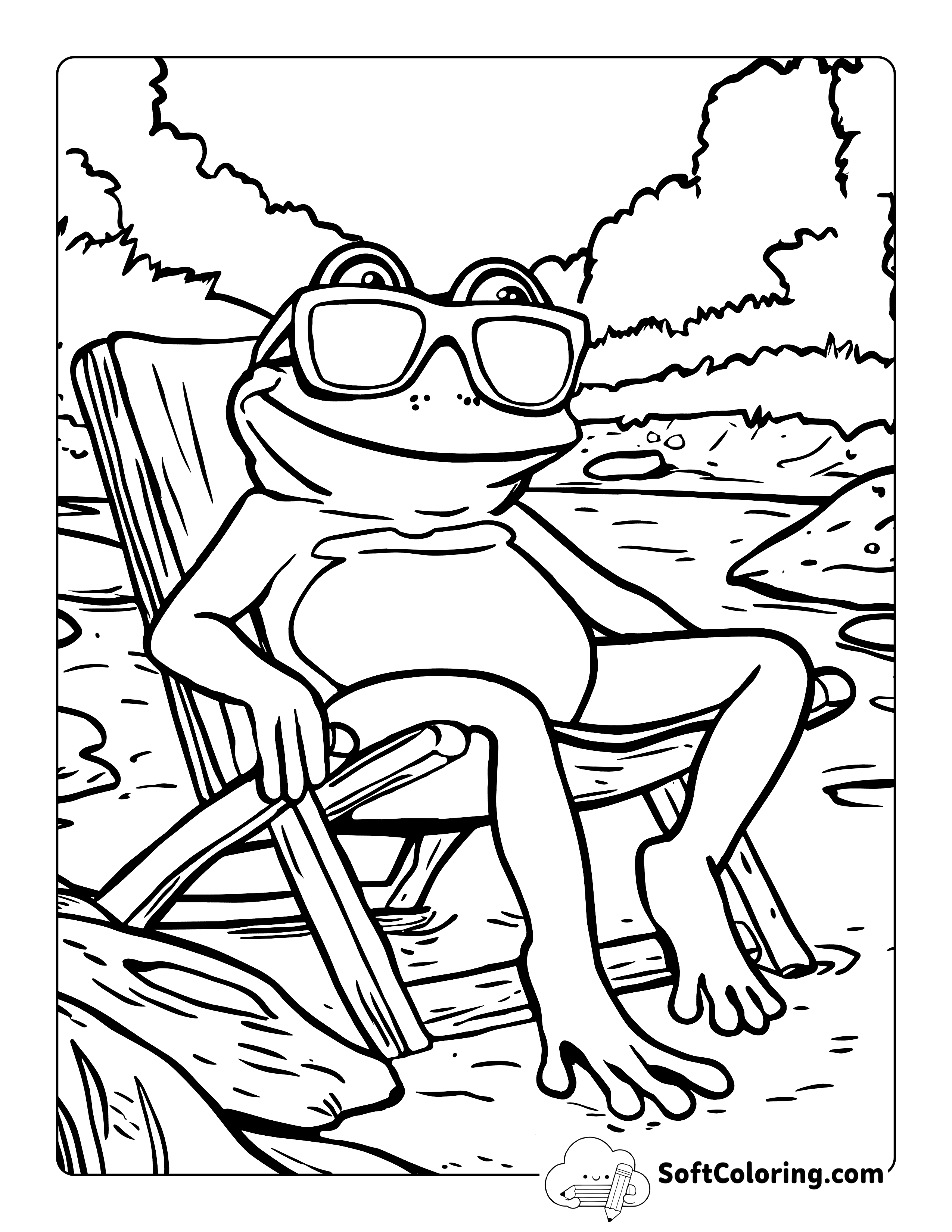 Relaxing on the Beach Cool Froggy Coloring Page