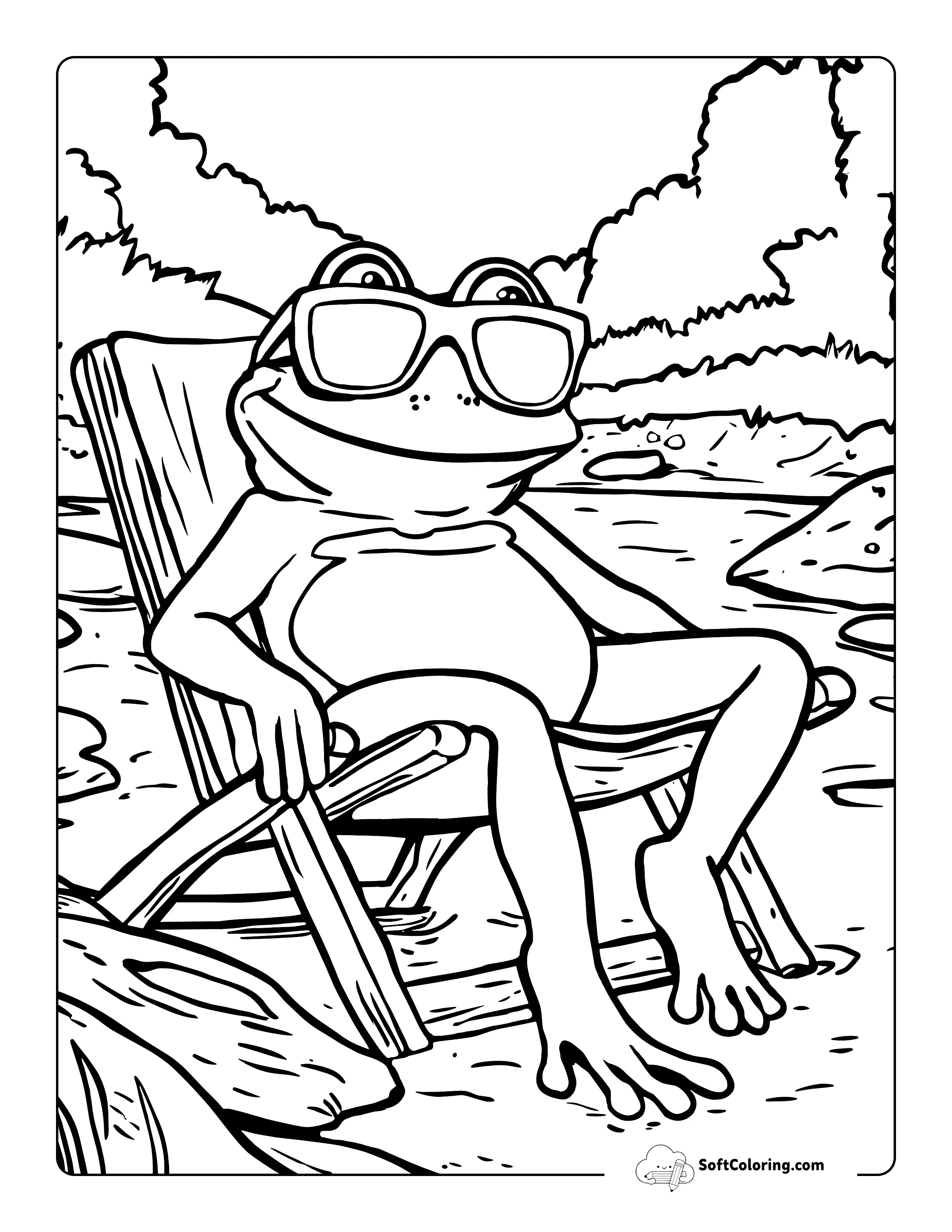Relaxing On The Beach Cool Froggy Coloring Page
