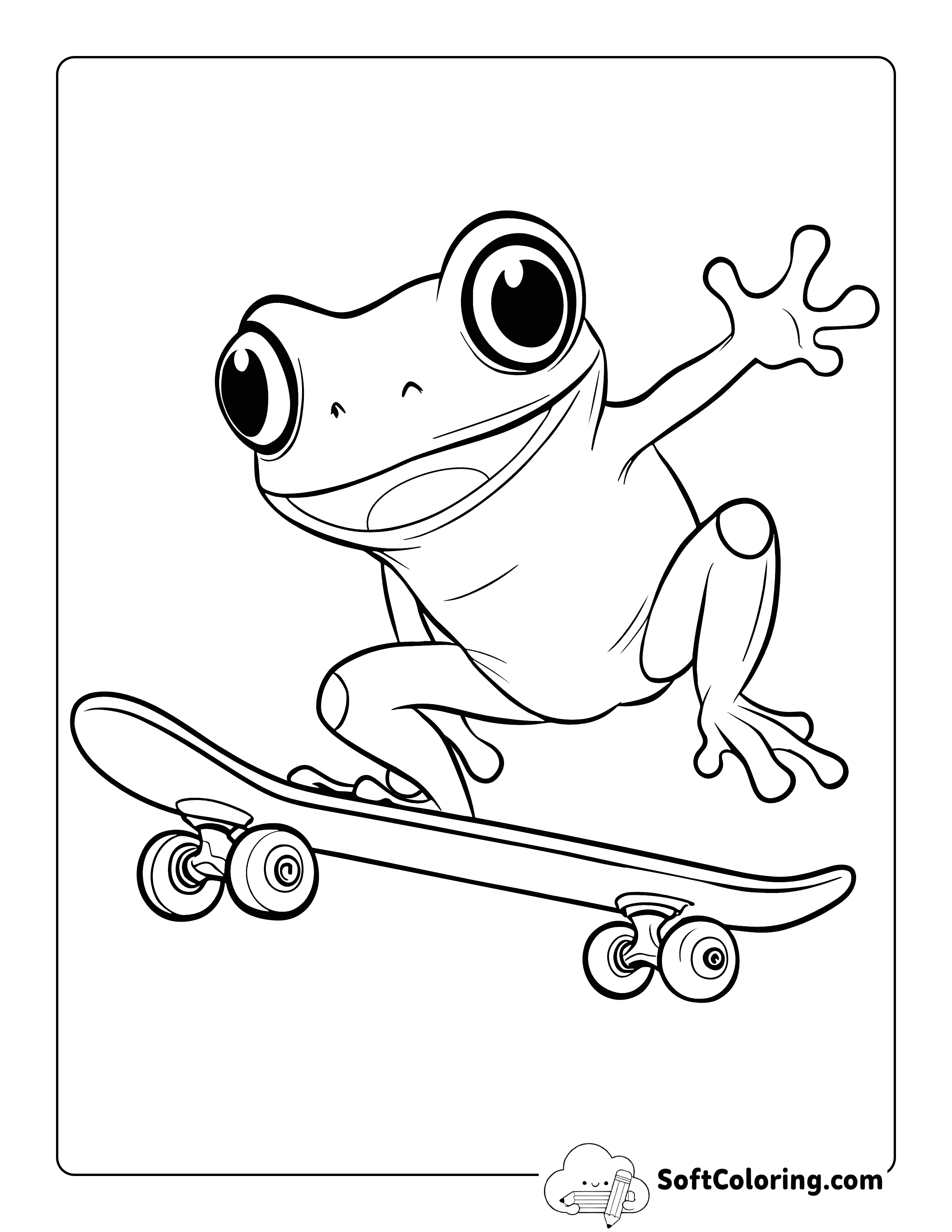 Cute Skateboarding Frog Coloring Sheet