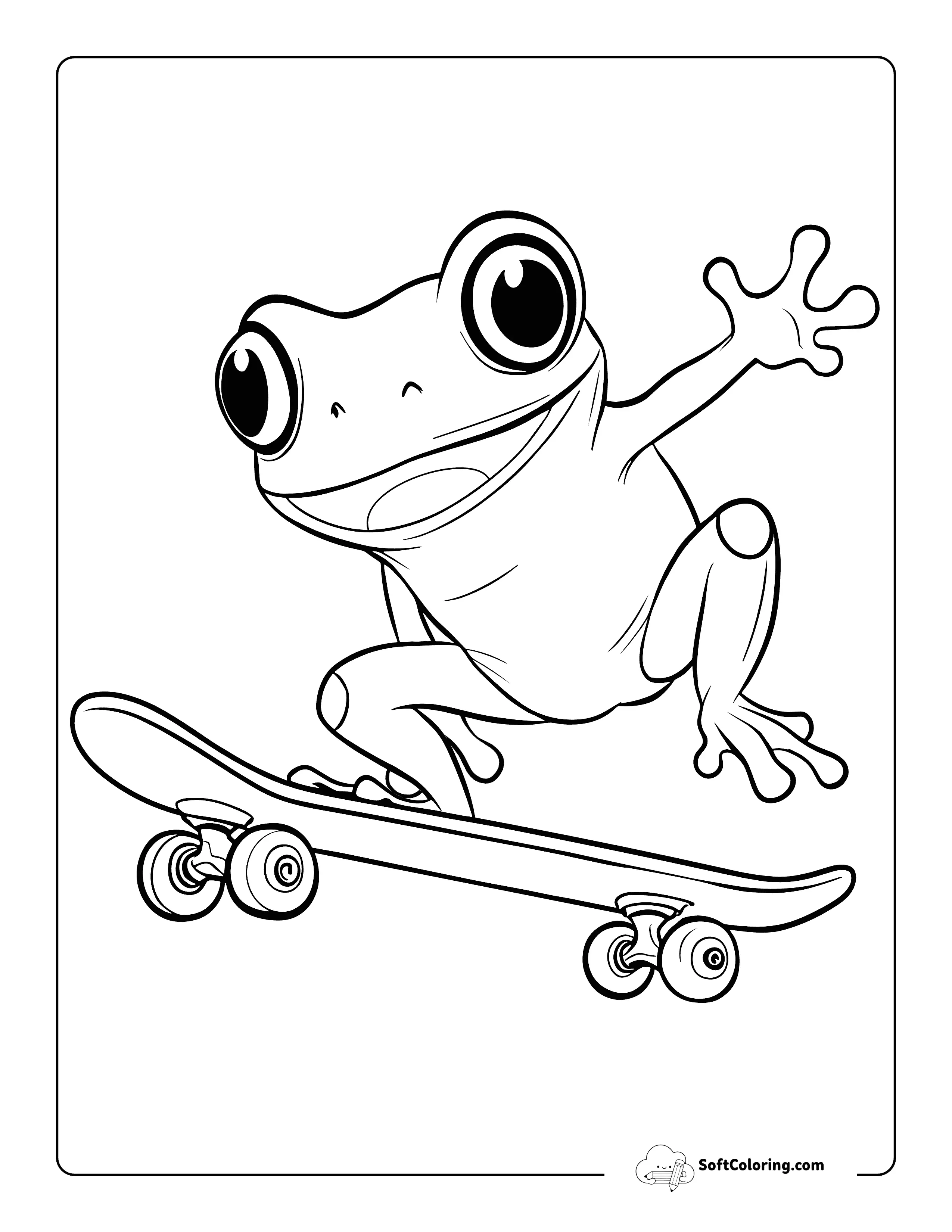Cute Skateboarding Frog Coloring Sheet