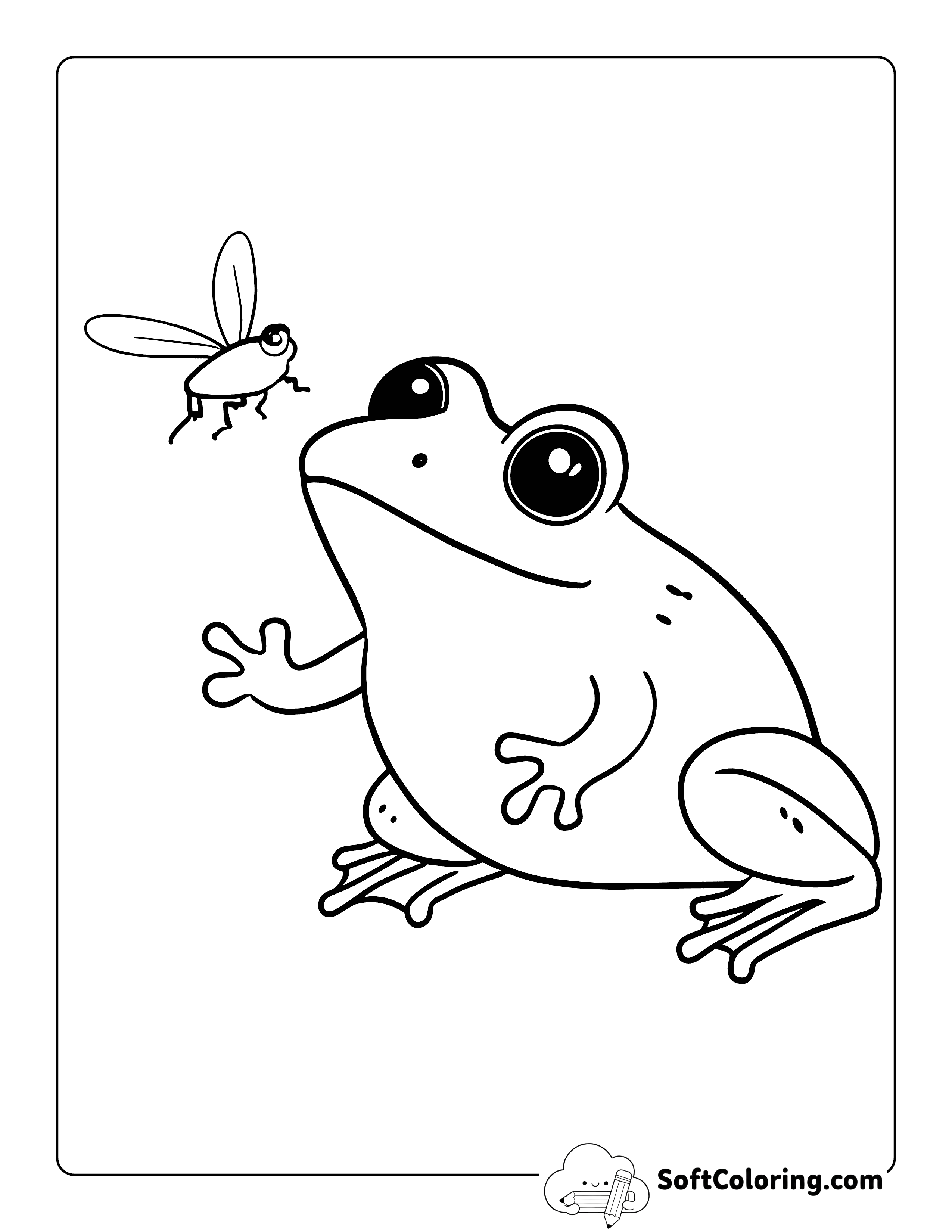 Easy Frog Catching Fly Coloring Sheet for Kids