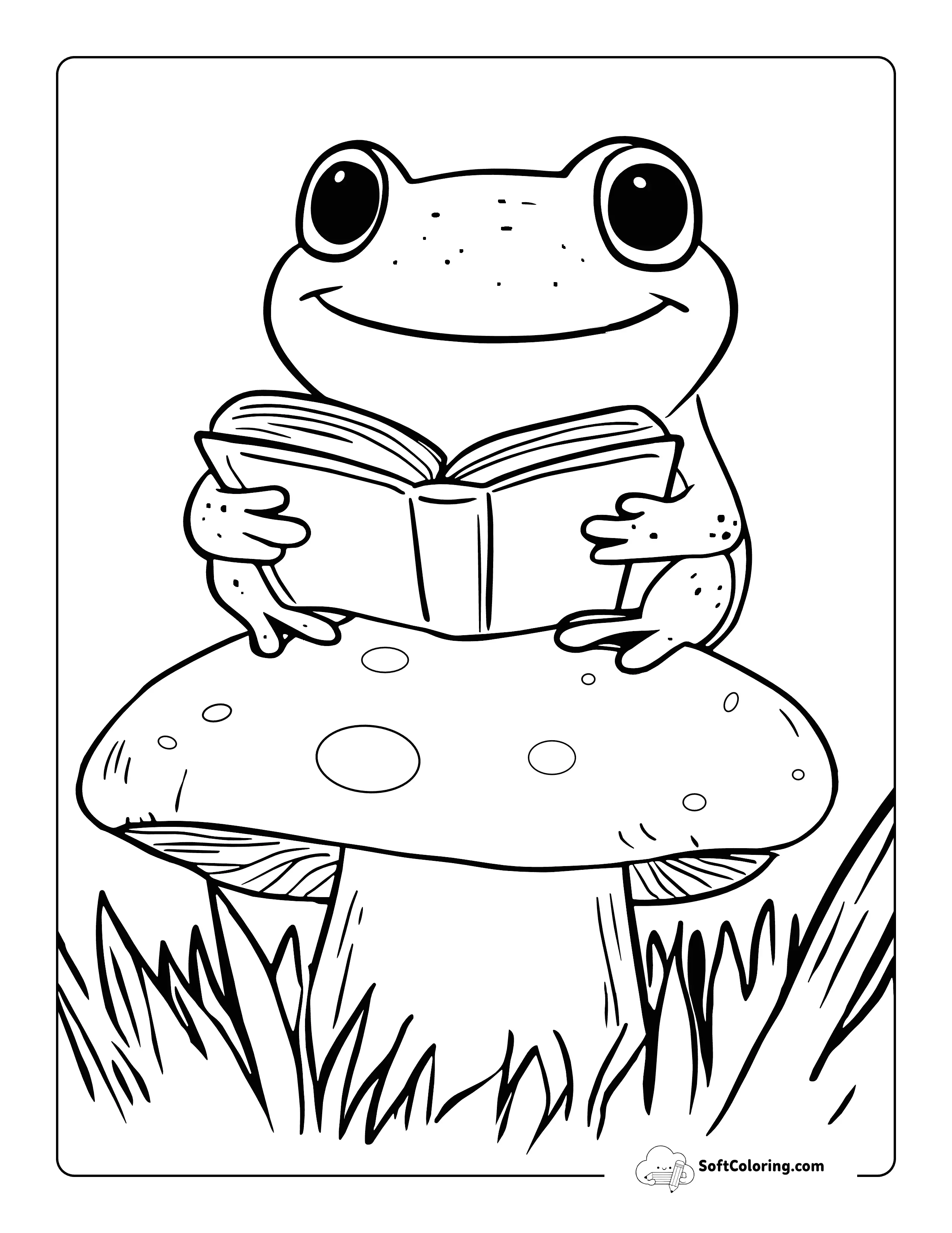 Frog Reading A Book Coloring Sheet