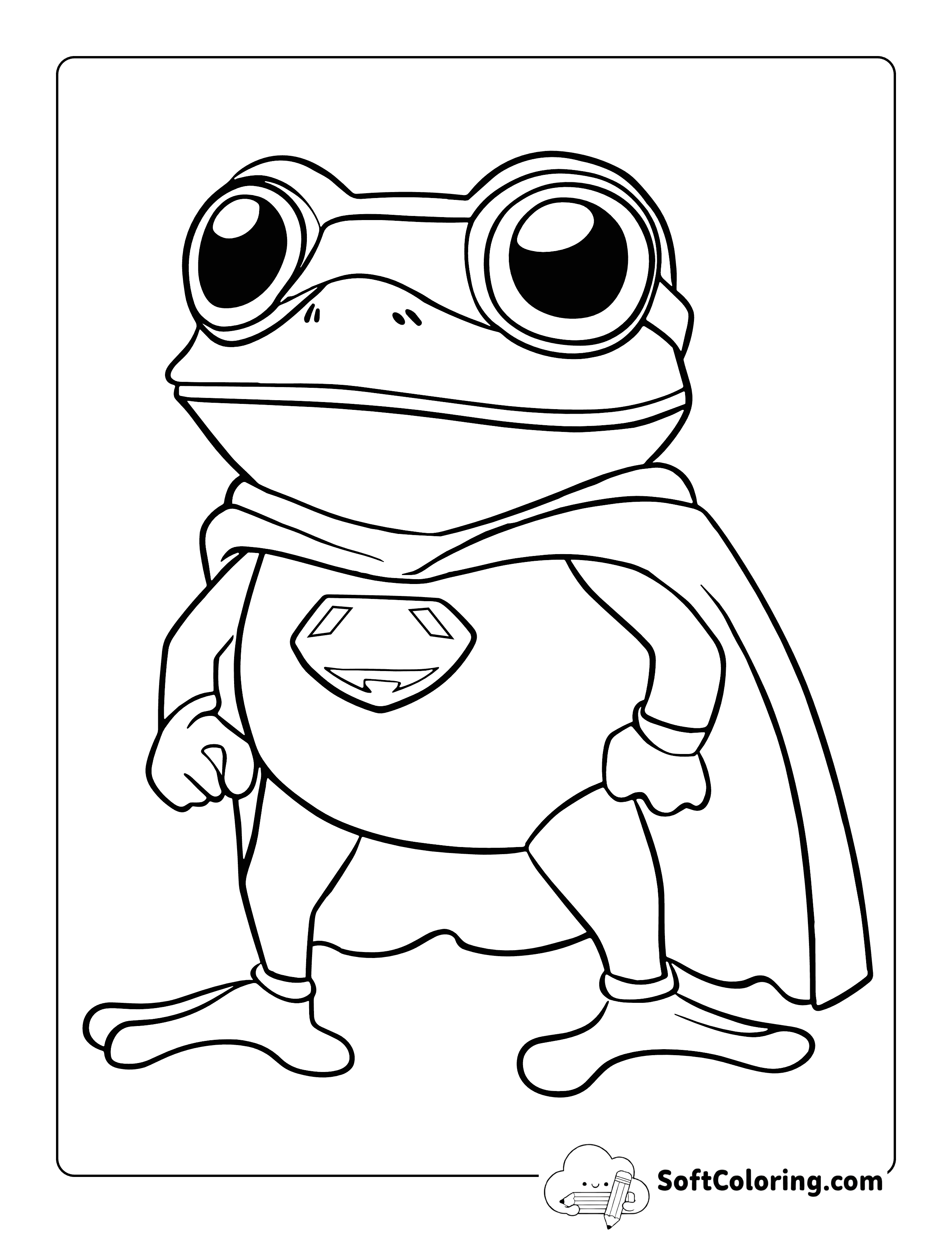 Cute Superhero Frog Coloring Page for Kids