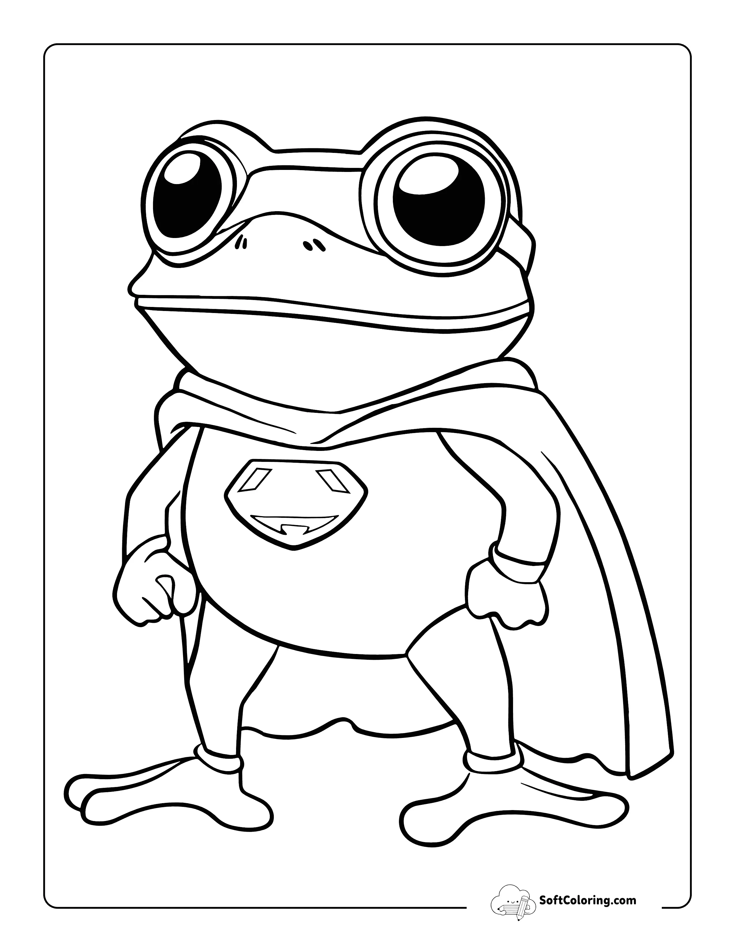 Cute Superhero Frog Coloring Page For Kids