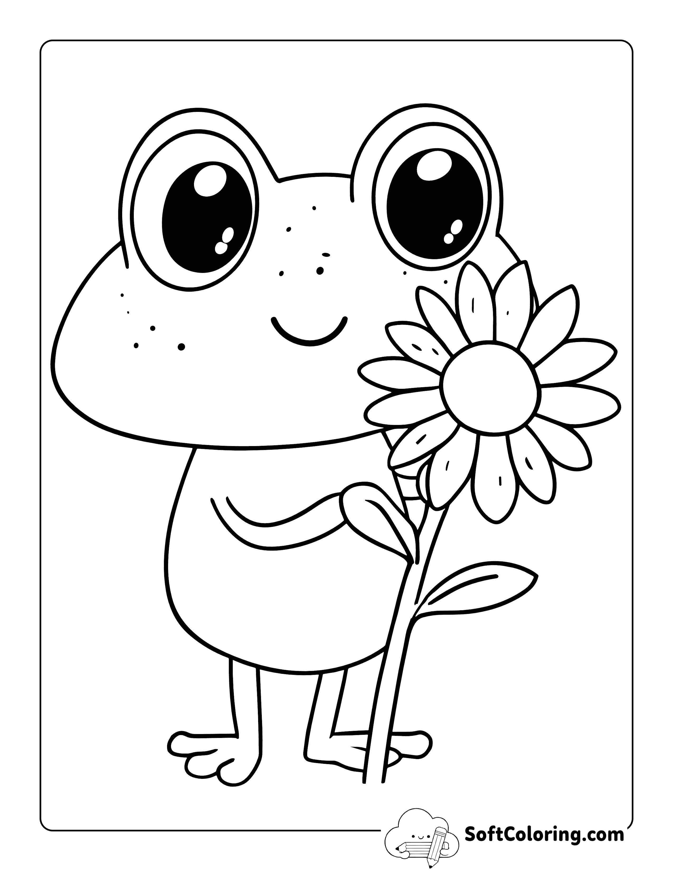 Frog and Cute Flower Coloring Page