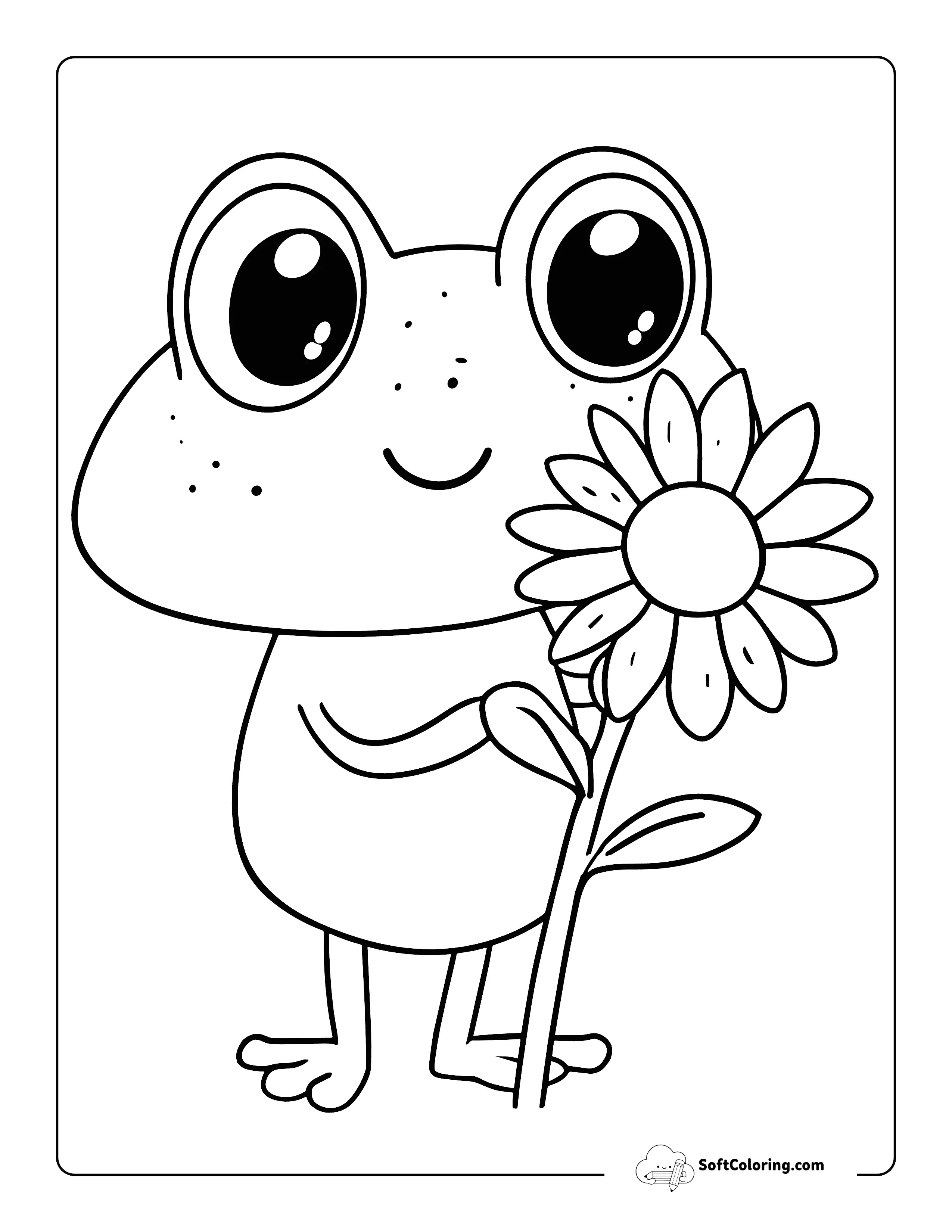 Cute Frog And Flower Coloring Page For Kindergartners