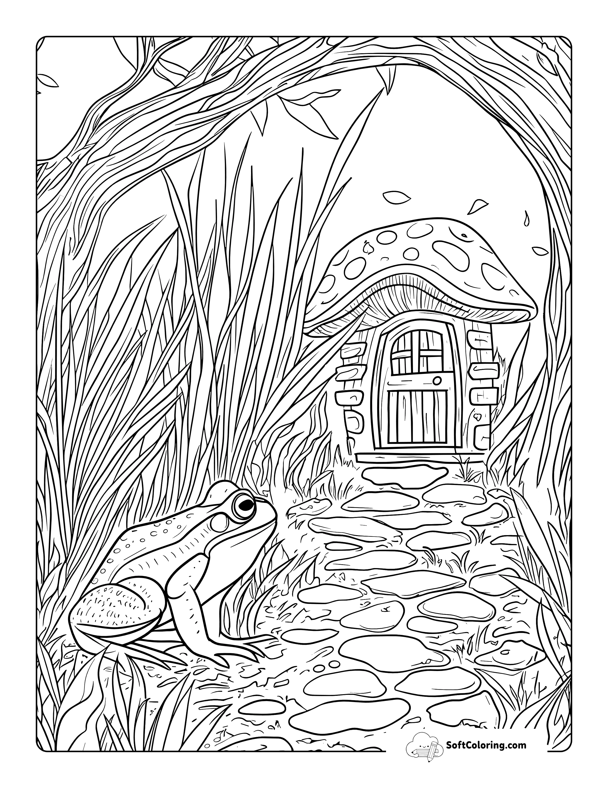 Detailed Cottage And Toad Coloring Page