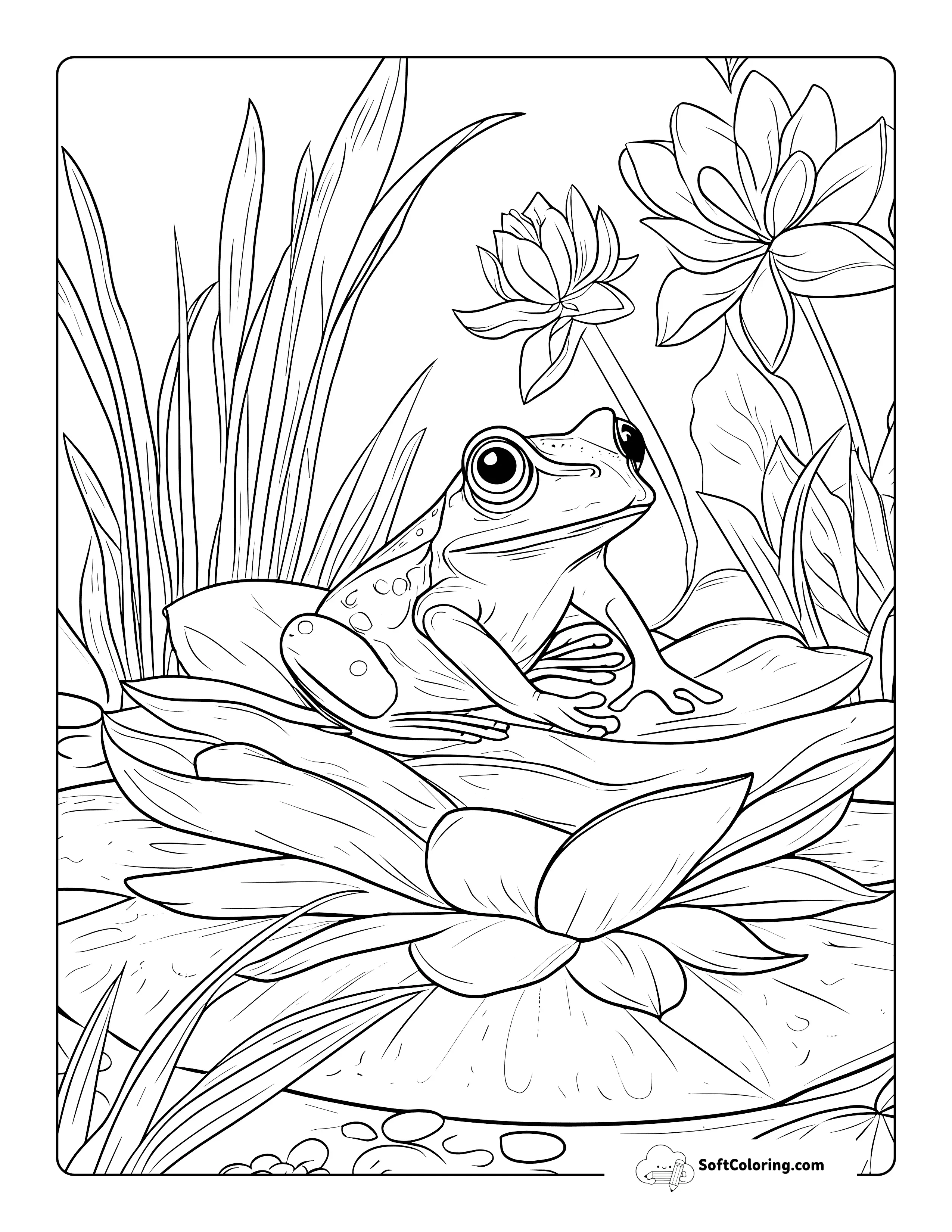 Pretty Lily Page And Frog Coloring Page For Adults