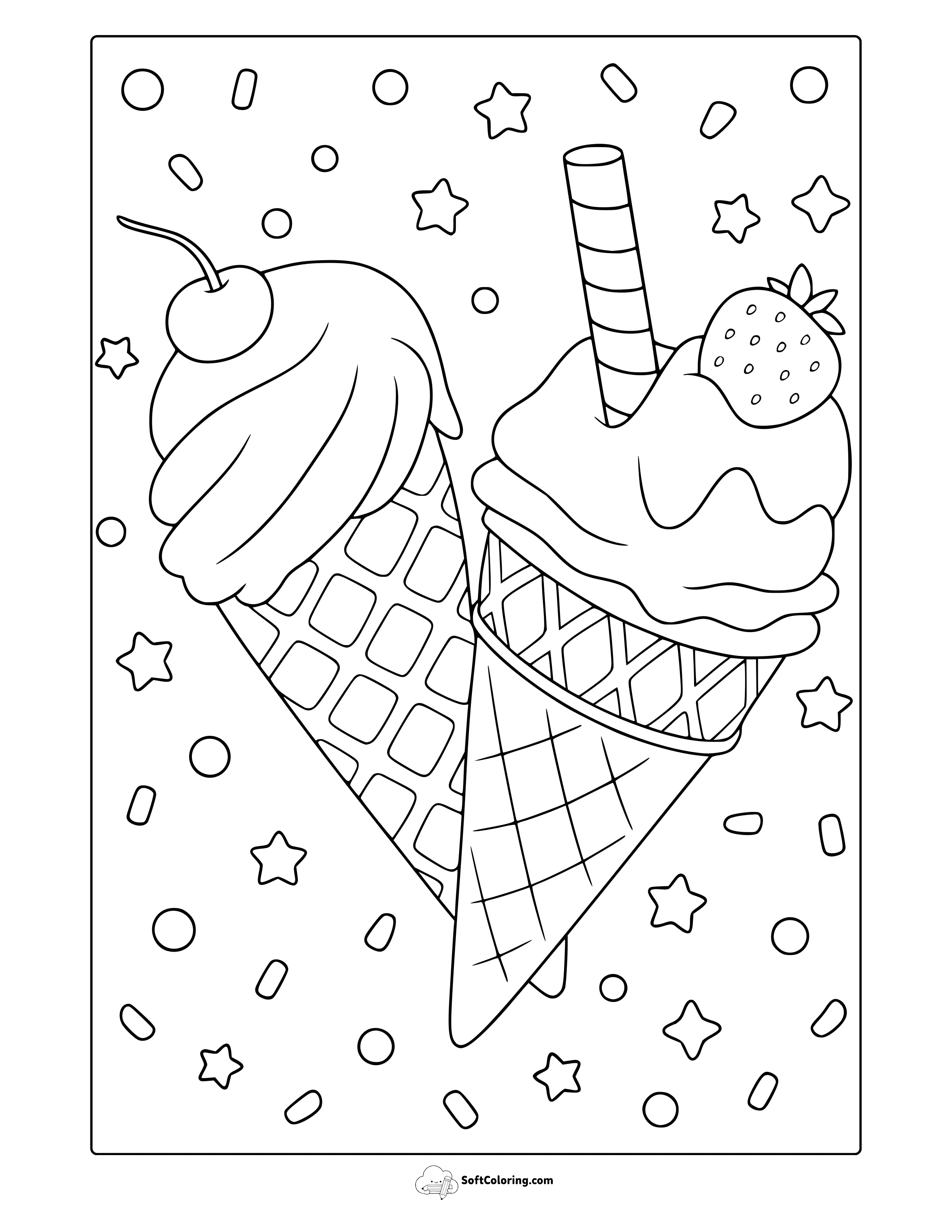 Fruit Ice Creams Coloring Page