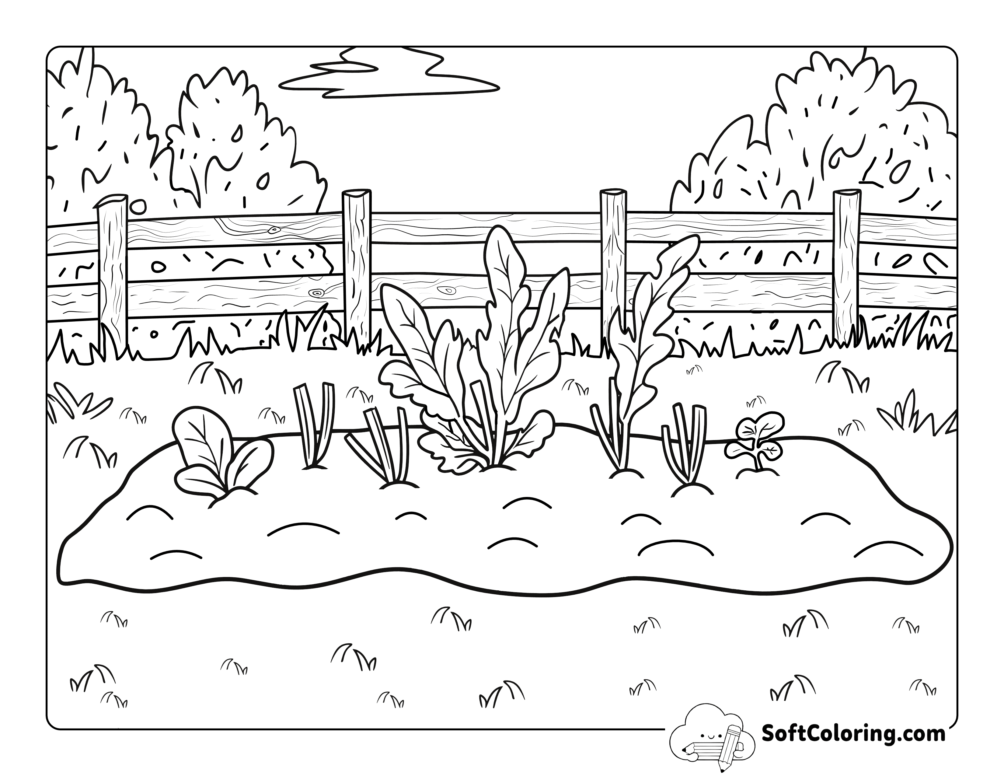 Easy Vegetable Garden Coloring Page for Kids