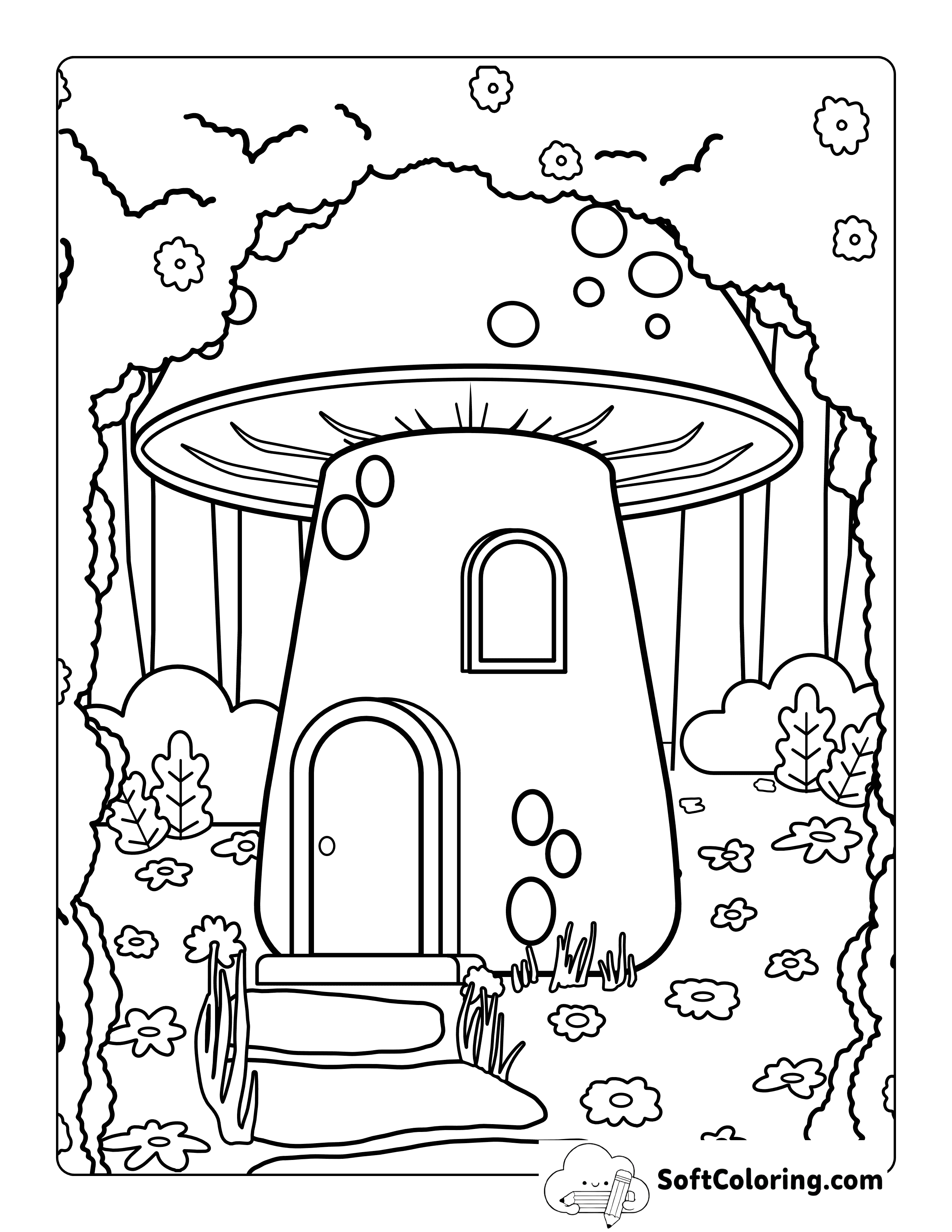 Toadstool House Fairy Garden Coloring Page