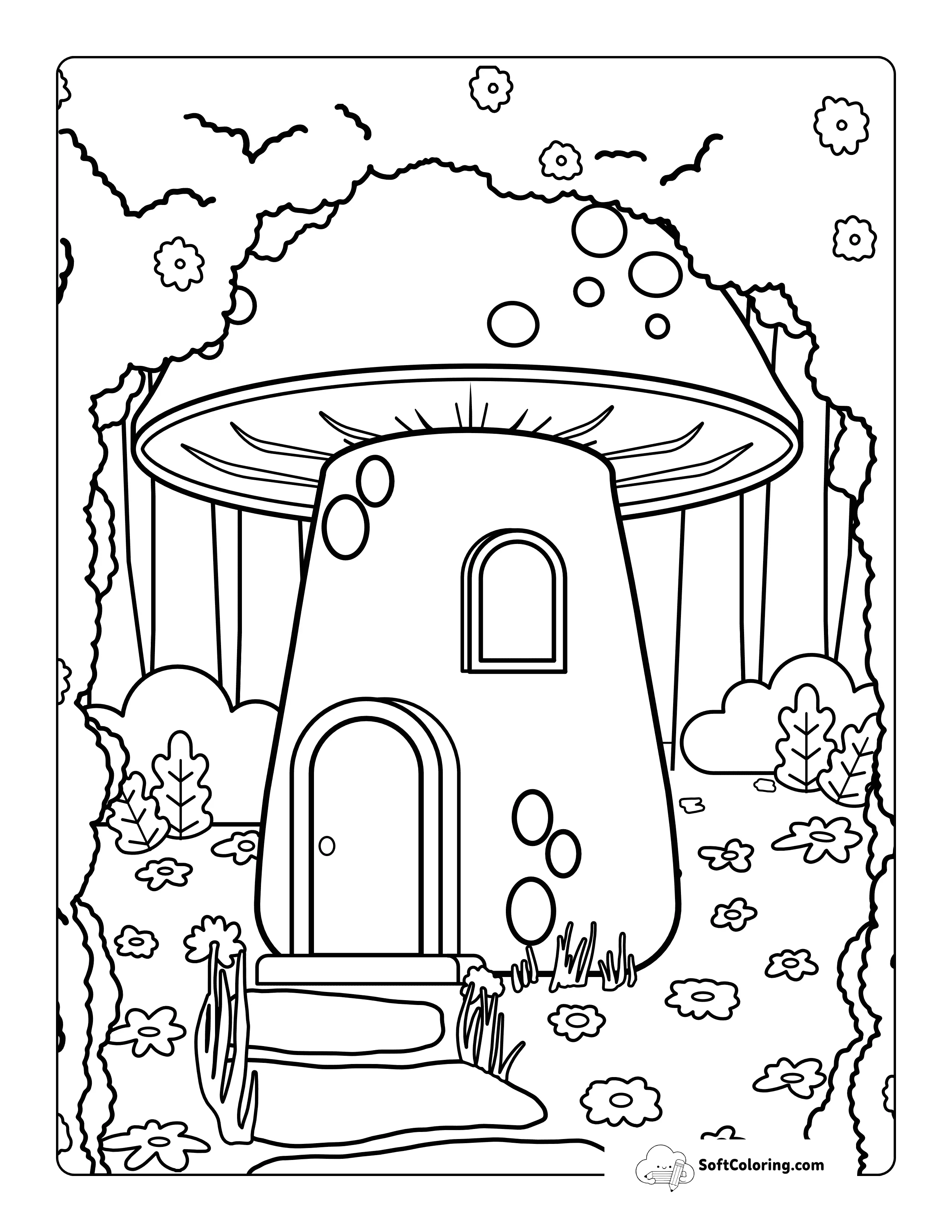 Toadstool House Fairy Garden Coloring Page