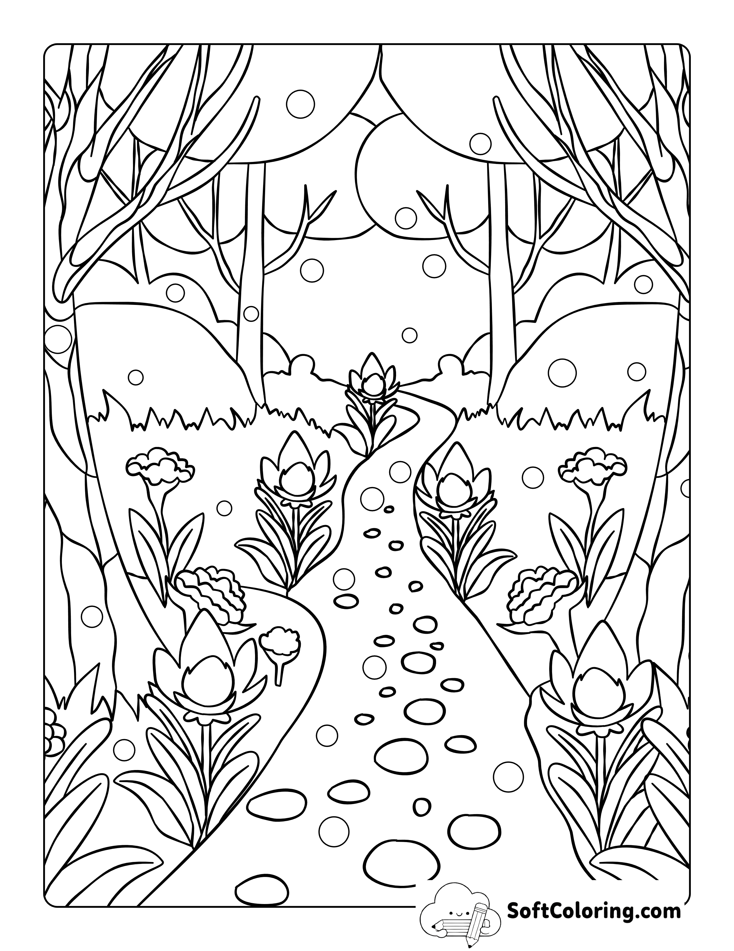 Forest Path Fairy Garden Coloring Sheet