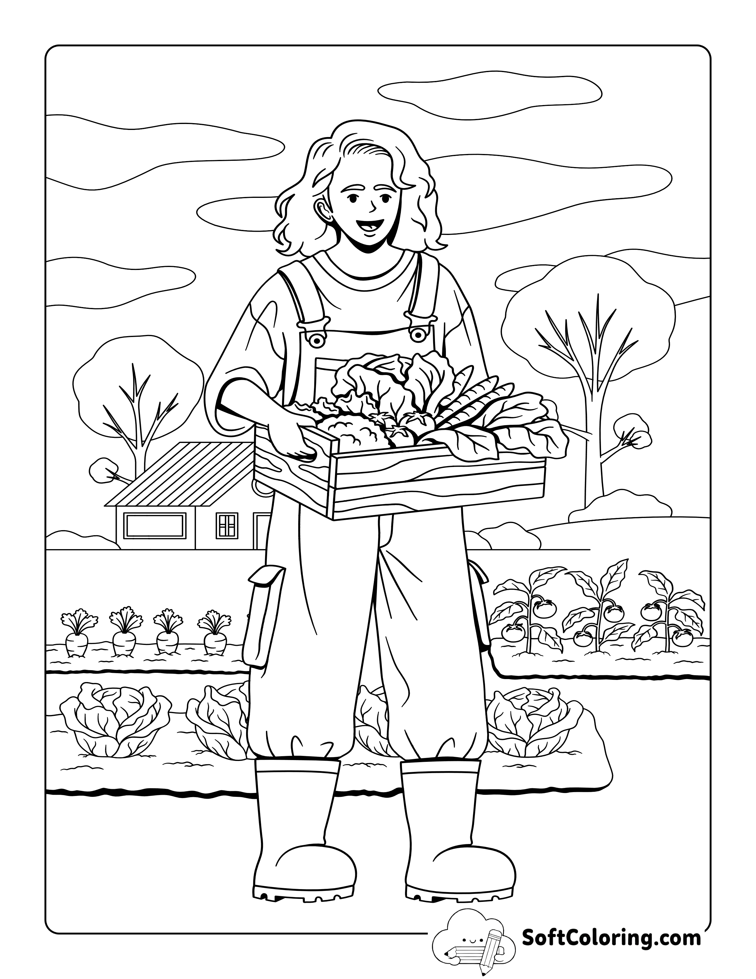 Harvesting Vegetable Garden Coloring Page