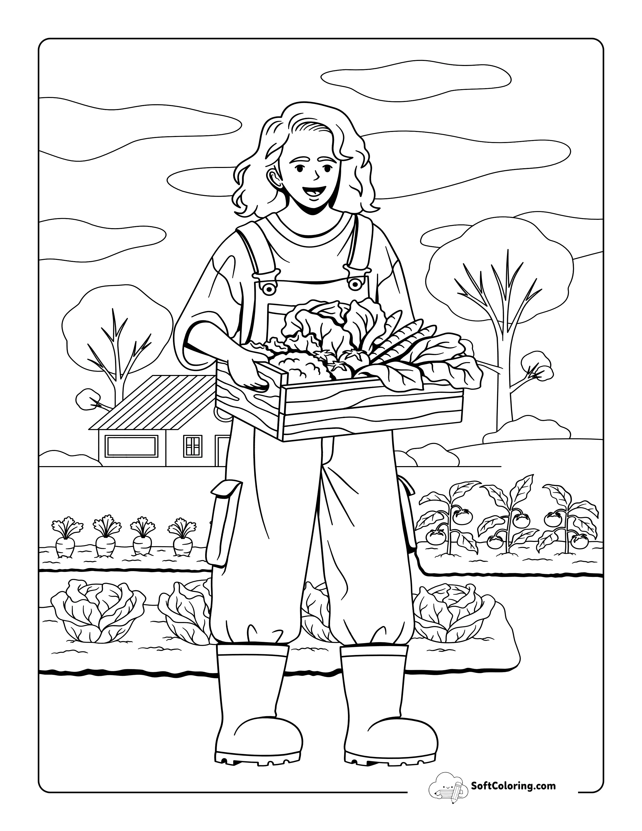Harvesting Vegetable Garden Coloring Page