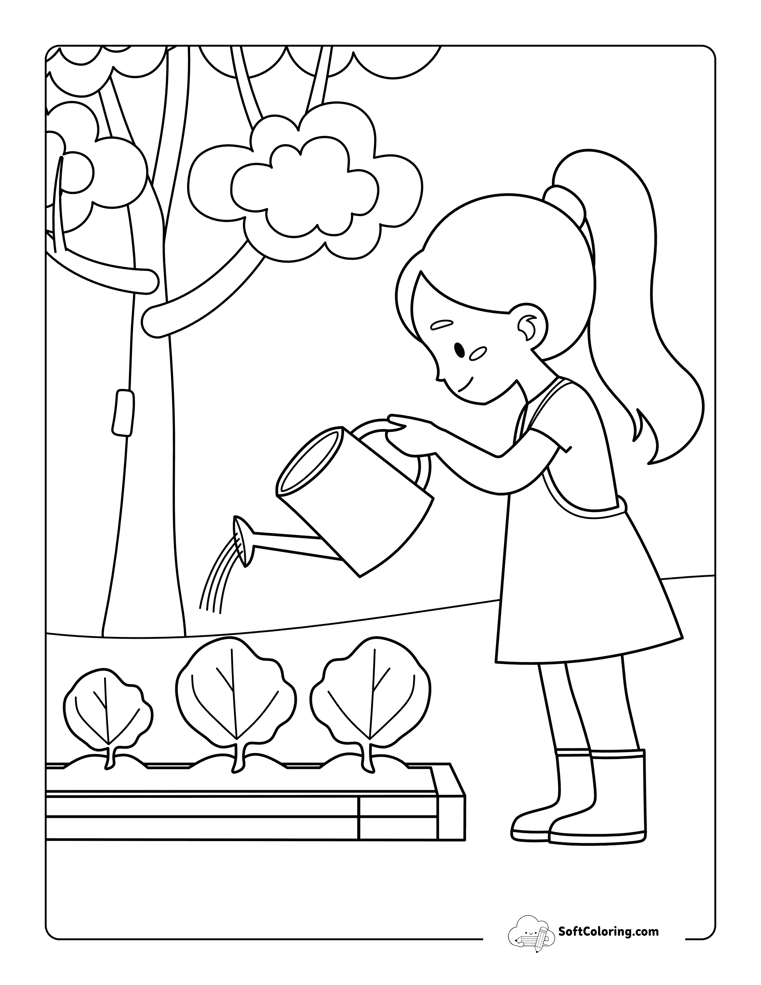 Easy Girl Vegetable Gardening Coloring Page Printable