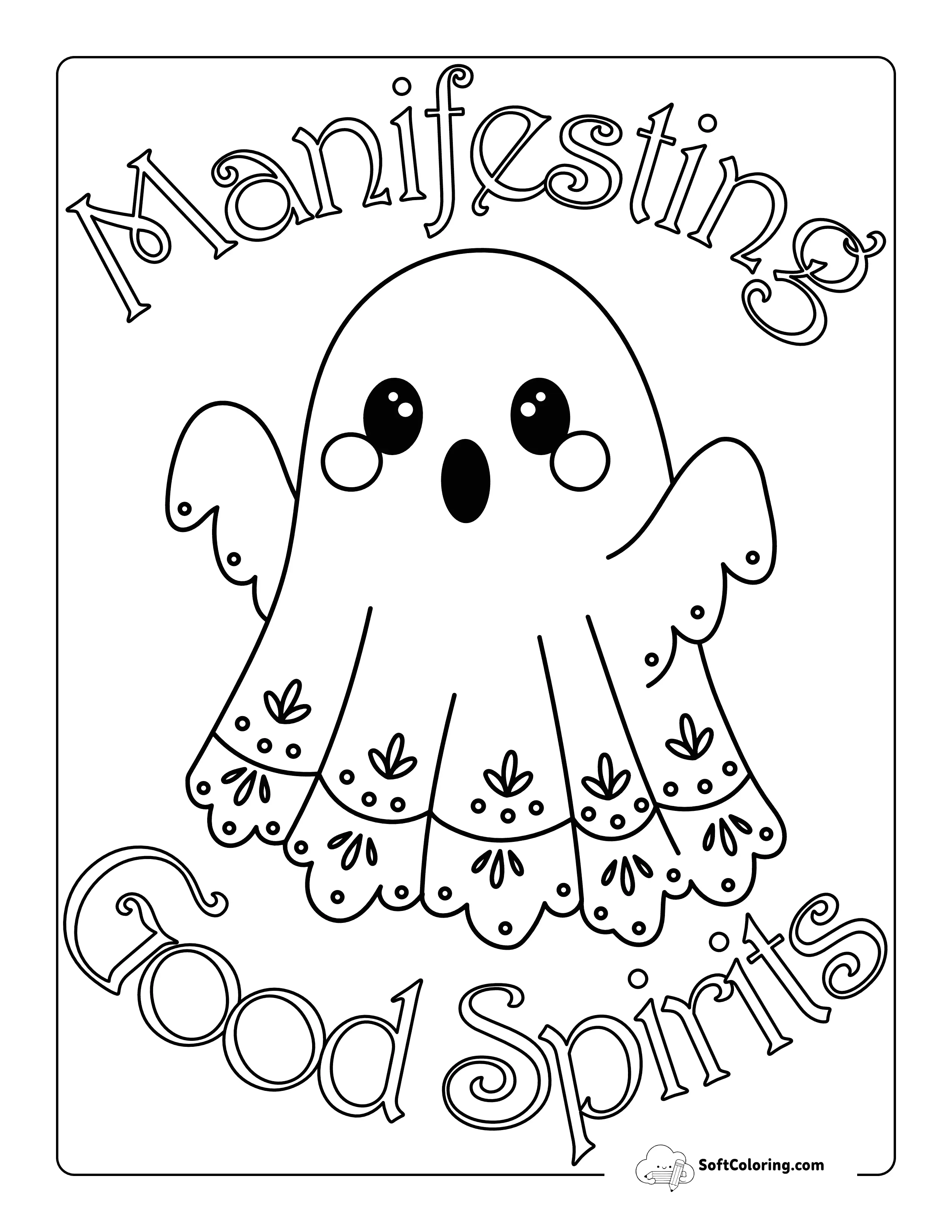 New "Manifesting Good Spirits" Ghost Boho Coloring Page