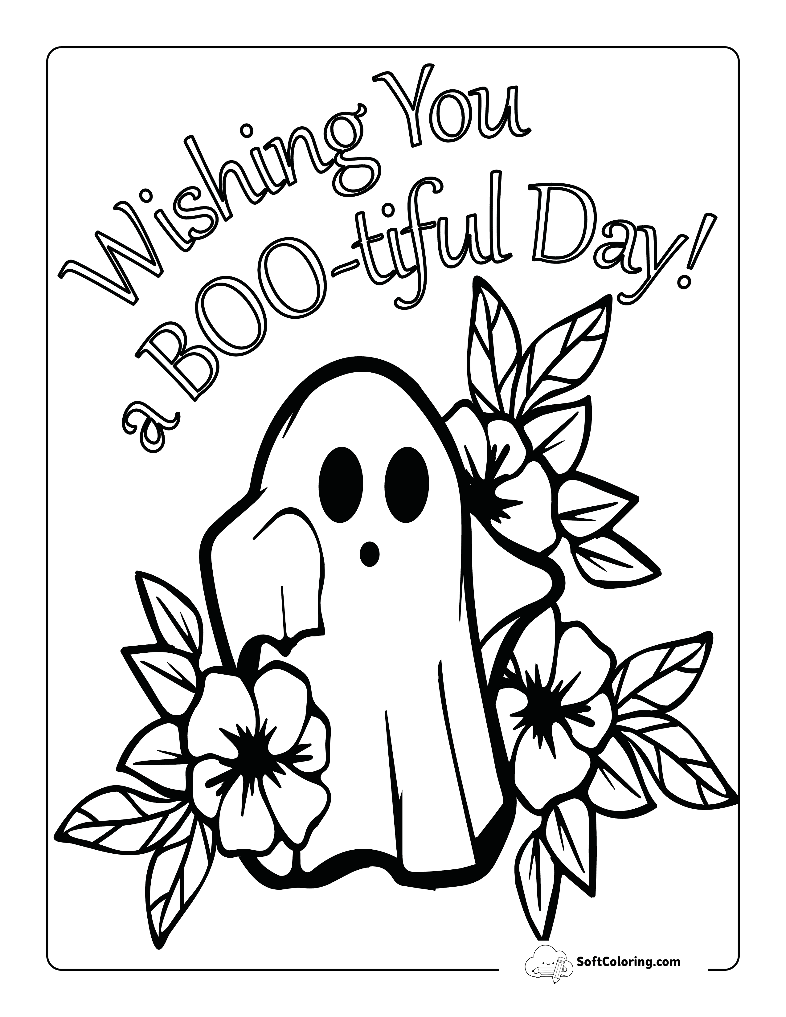 New "Wishing You A Boo-Tiful Day!" Floral Ghost Coloring Sheet