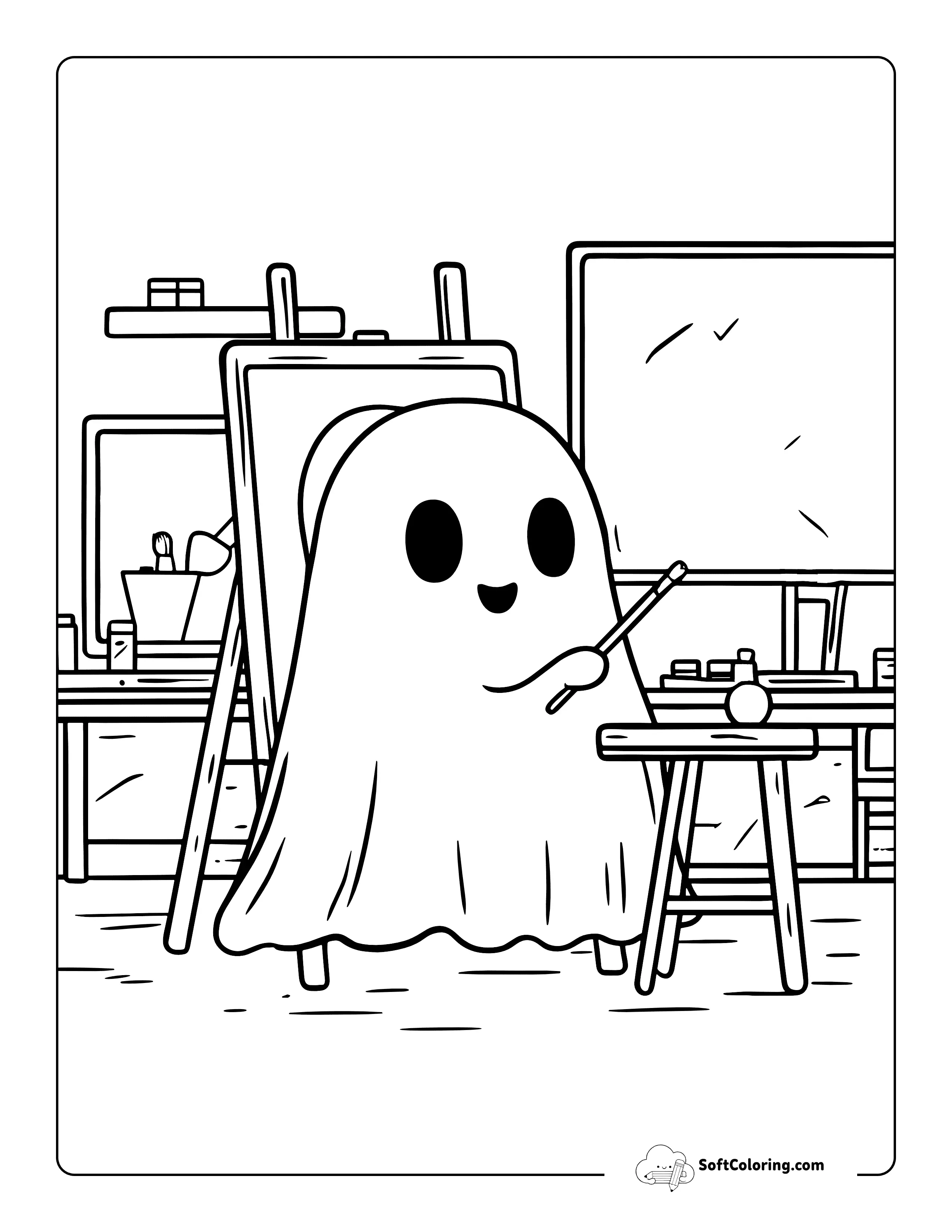 Painting In Studio, Printable Ghost Coloring Page