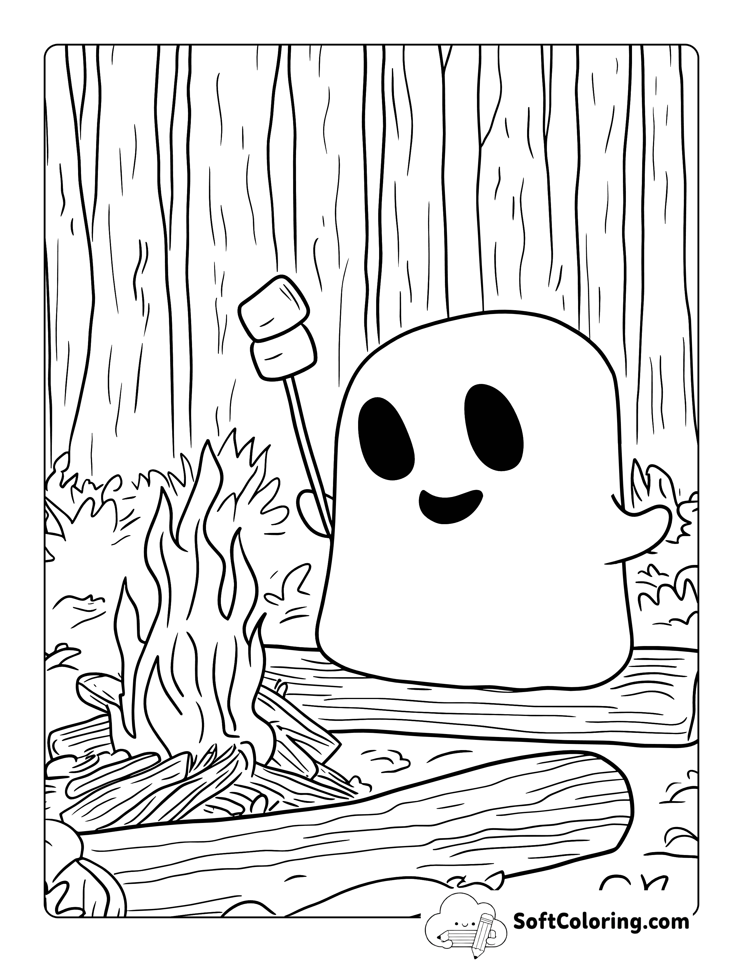 Detailed Cozy Ghost Coloring Page for Adults