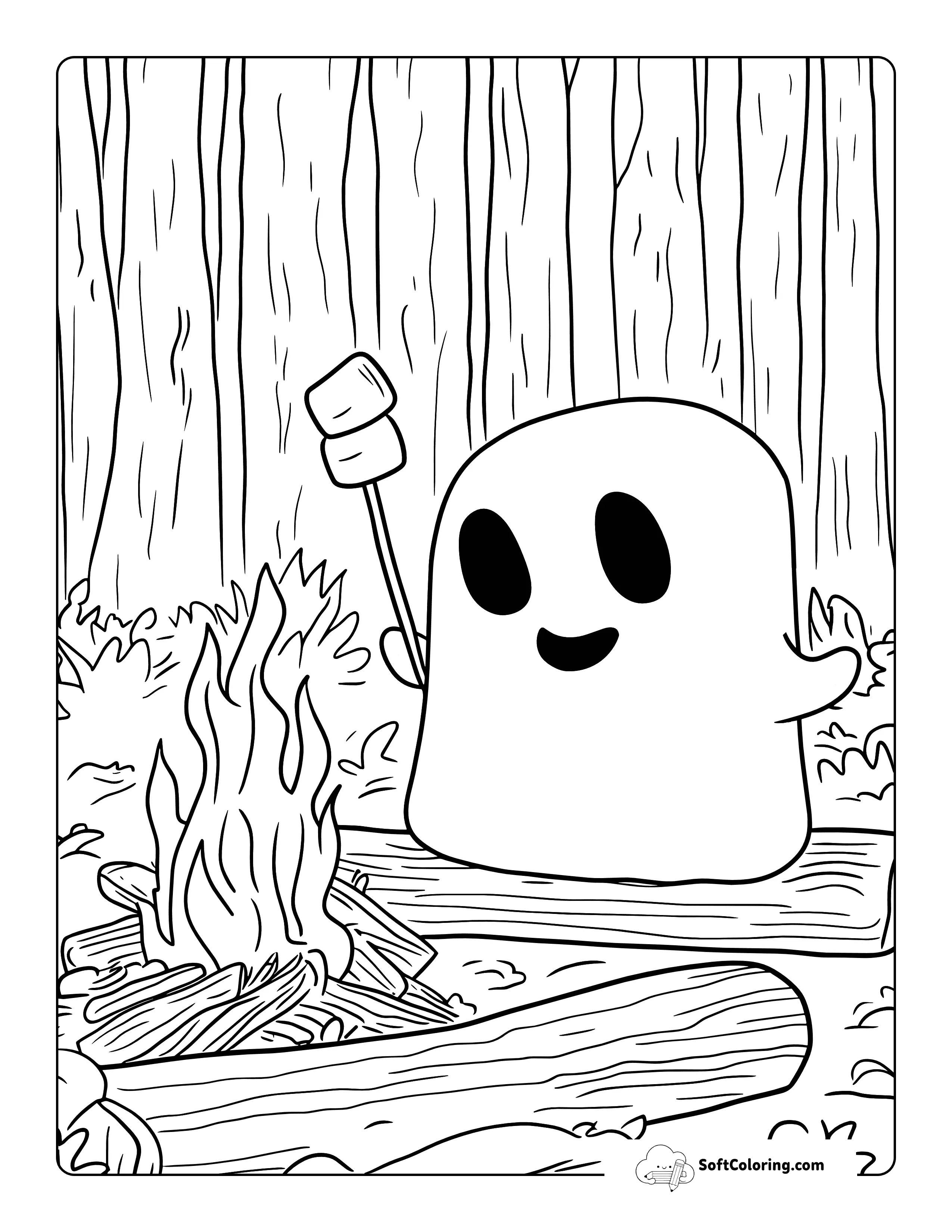 Detailed Cozy Ghost Coloring Page For Adults