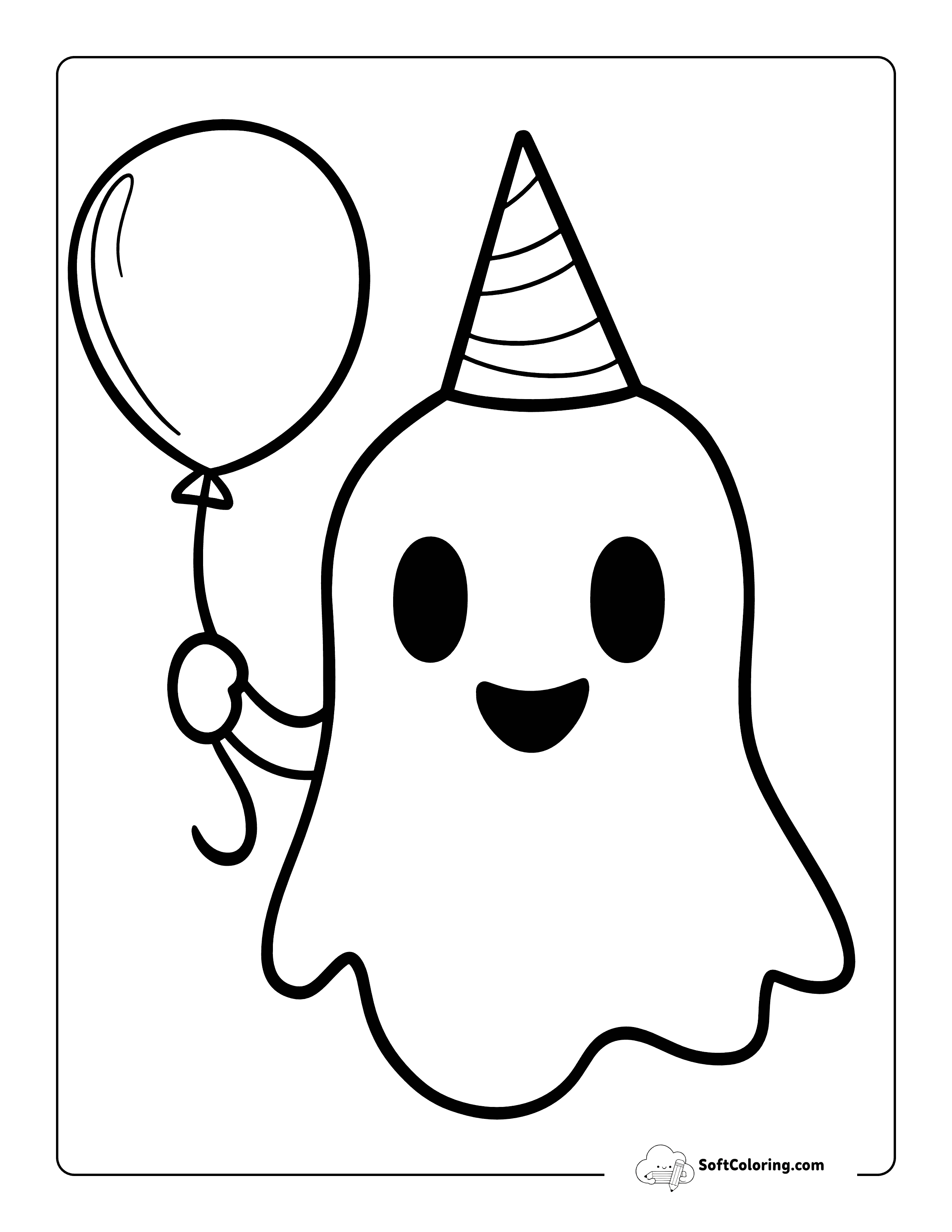 Cute Happy Birthday Ghost Coloring Page