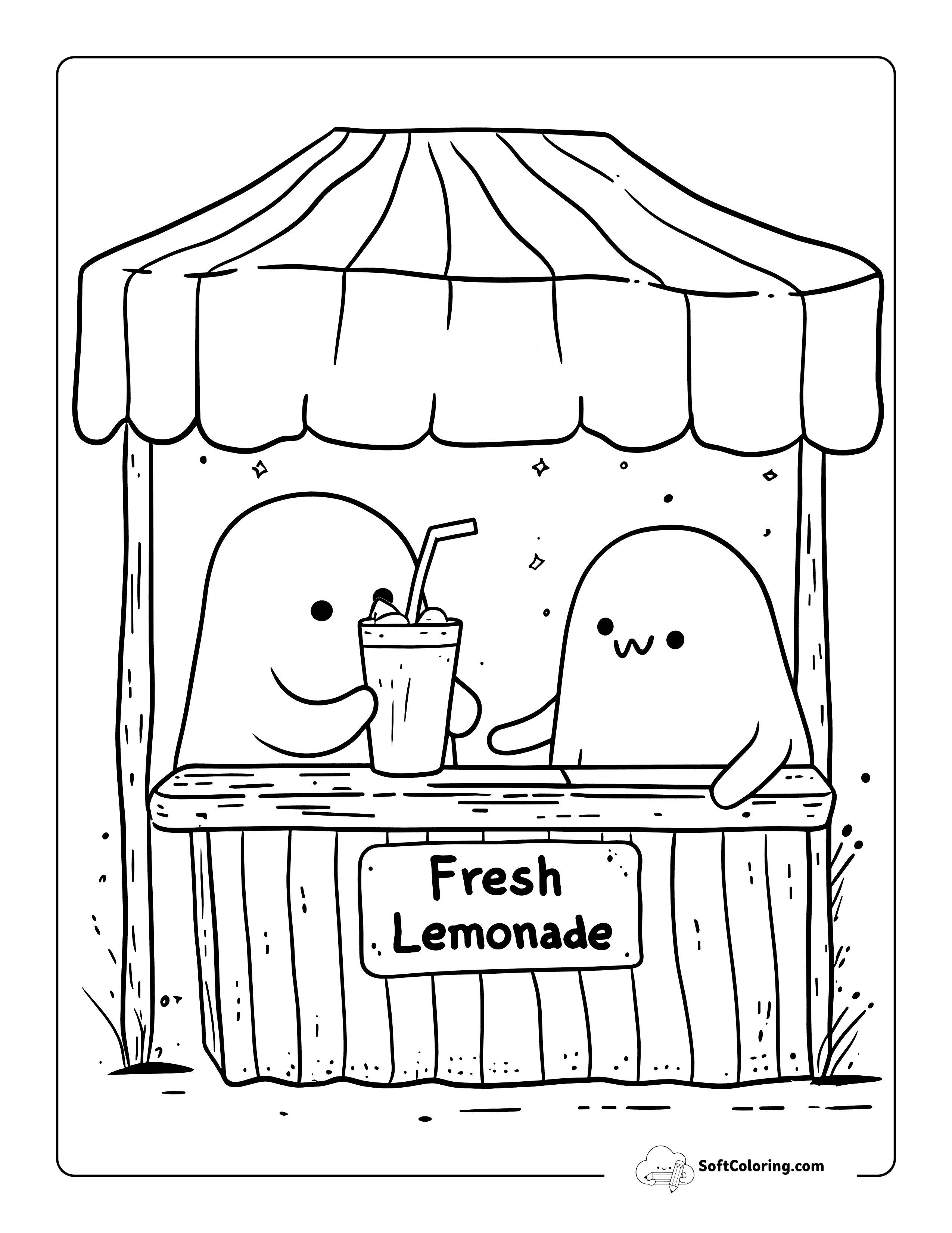 Summer Lemonade Stand Cute Ghost Coloring Sheet