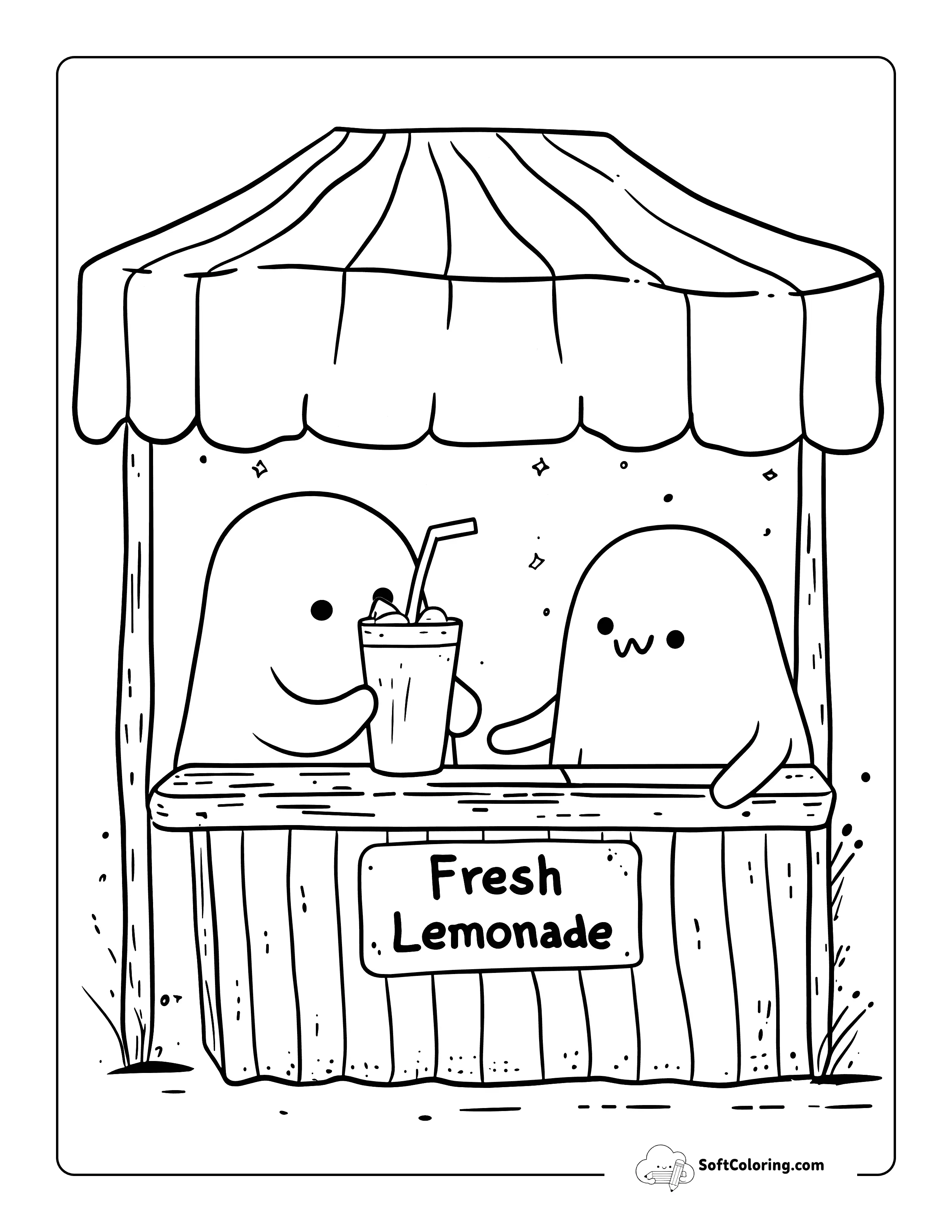 Summer Lemonade Stand Cute Ghost Coloring Sheet