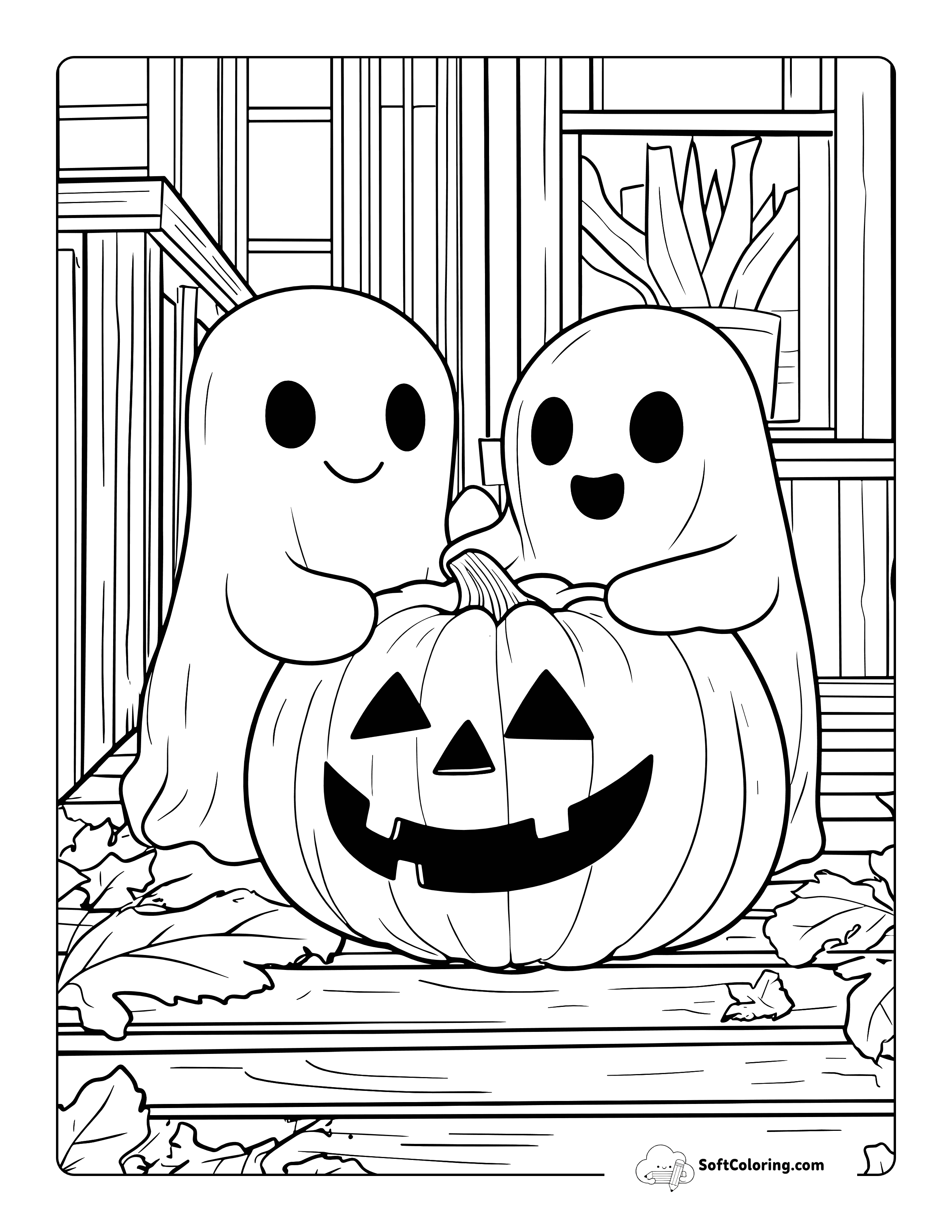 Cute Ghost Fall Coloring Page
