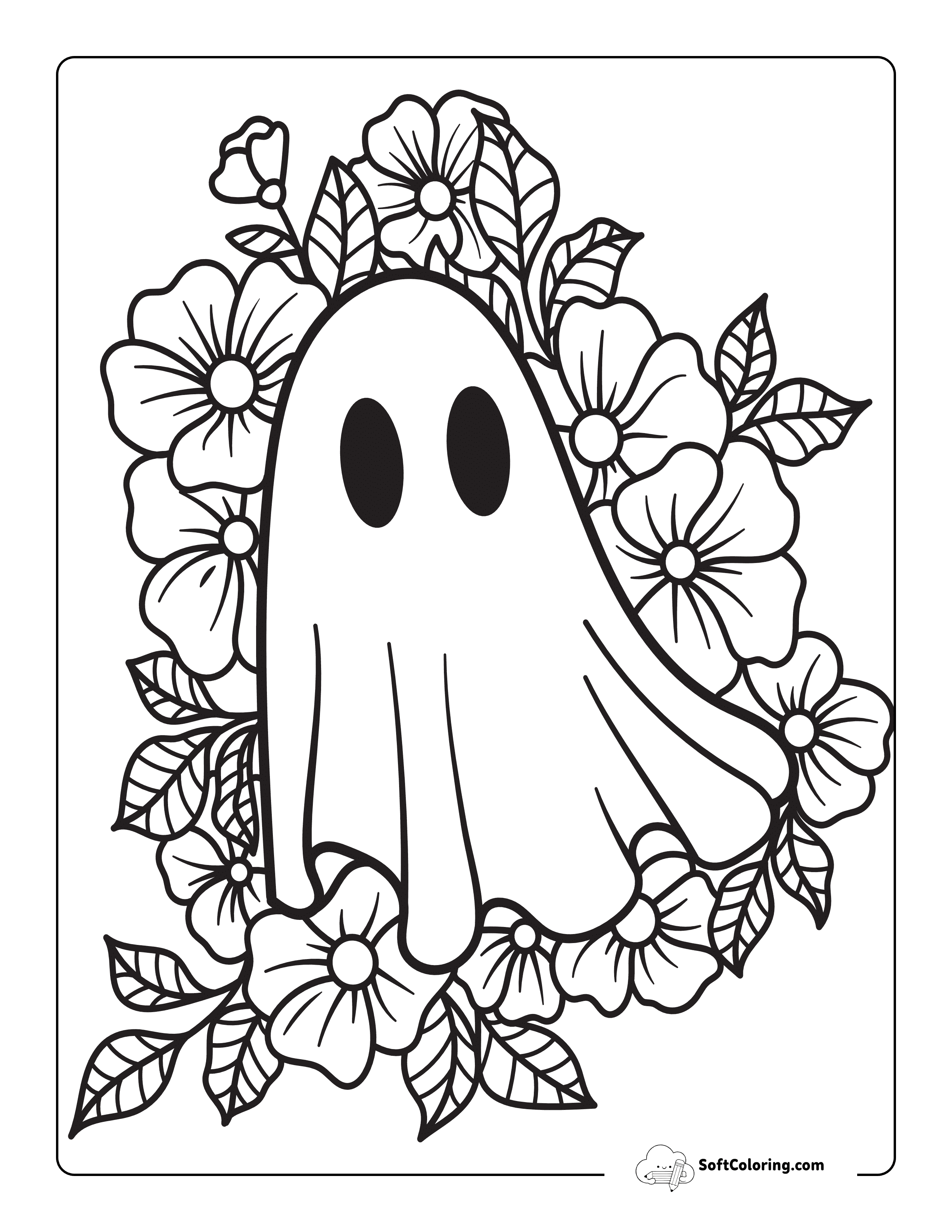 New Cute Relaxing Floral Ghost Coloring Pages