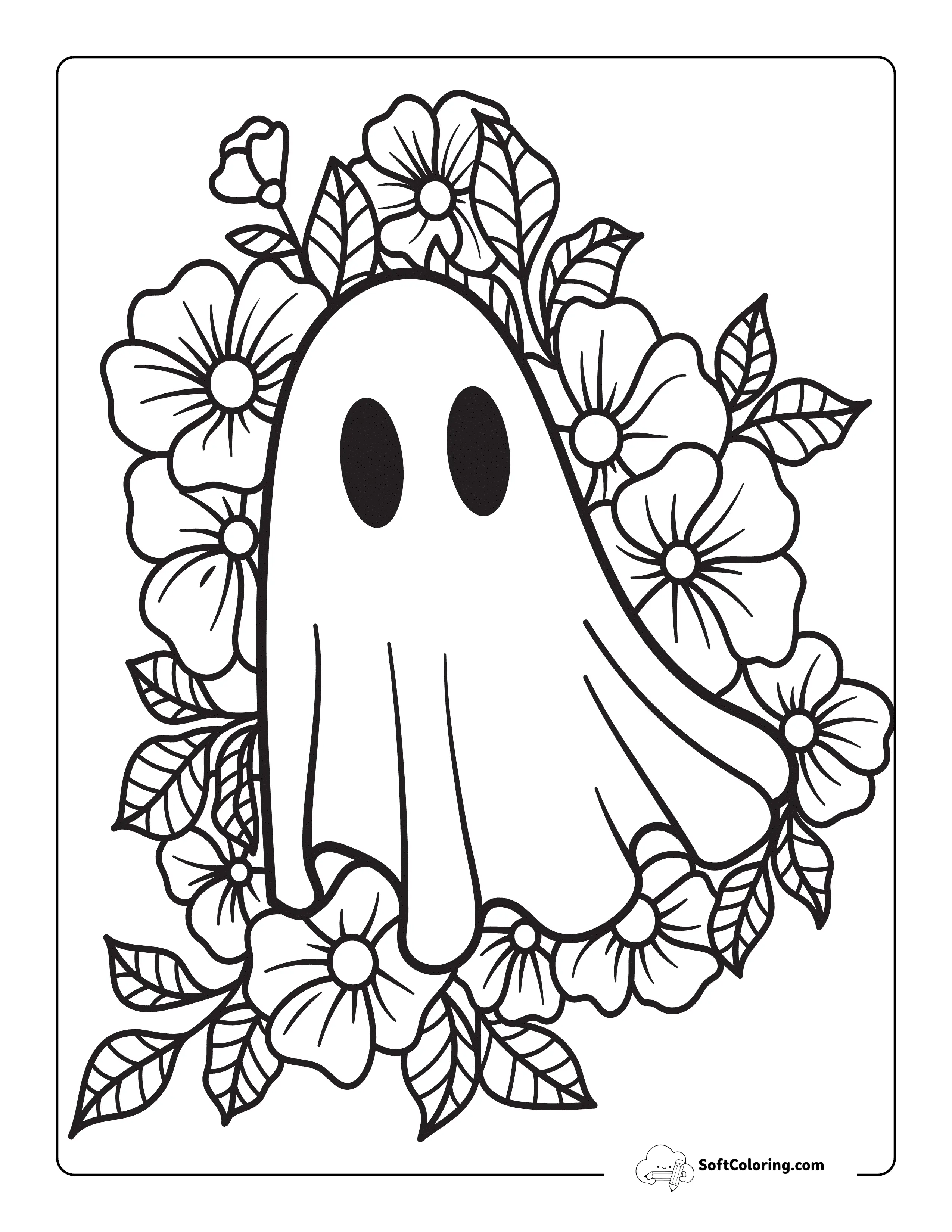 New Cute Relaxing Floral Ghost Coloring Pages
