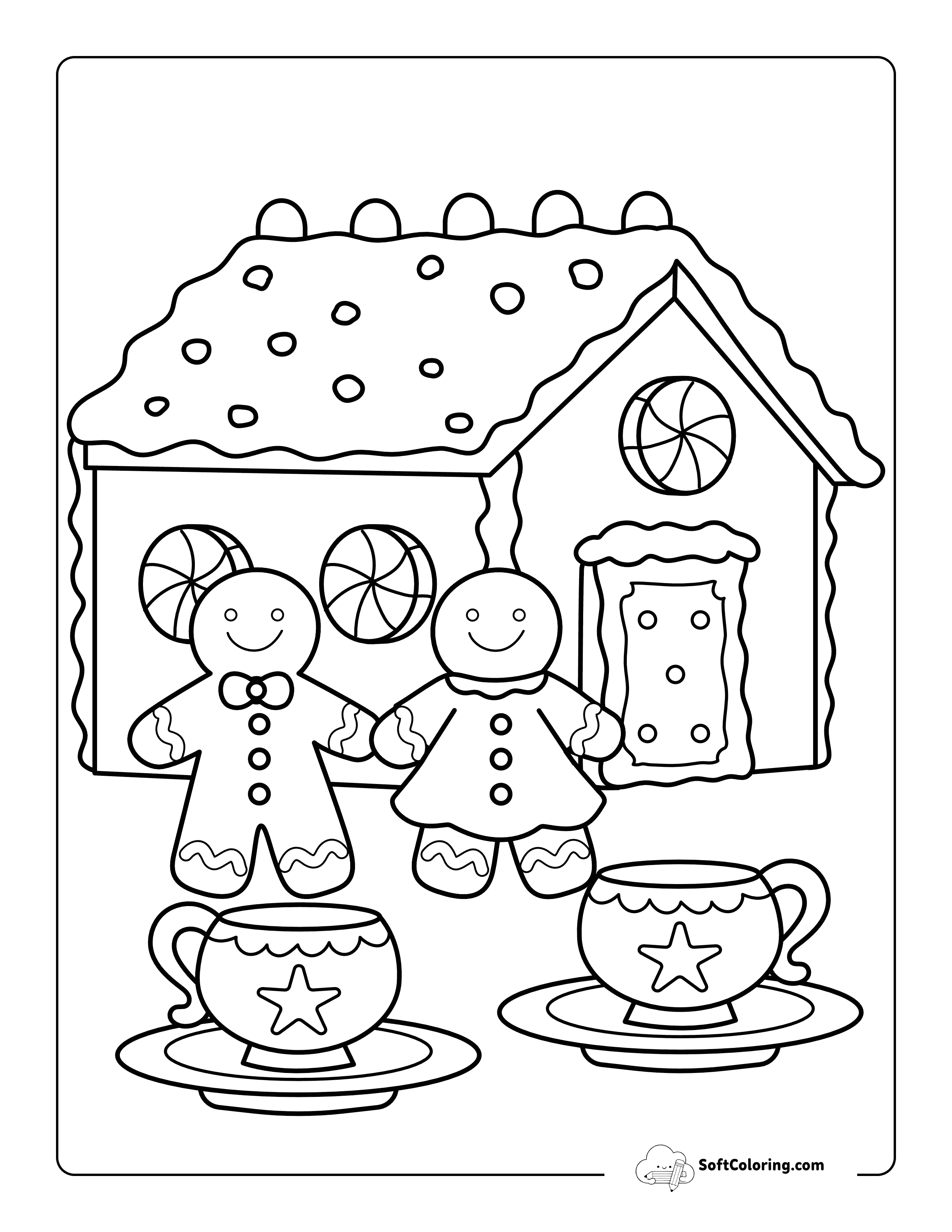 Cozy Gingerbread House And Family To Color