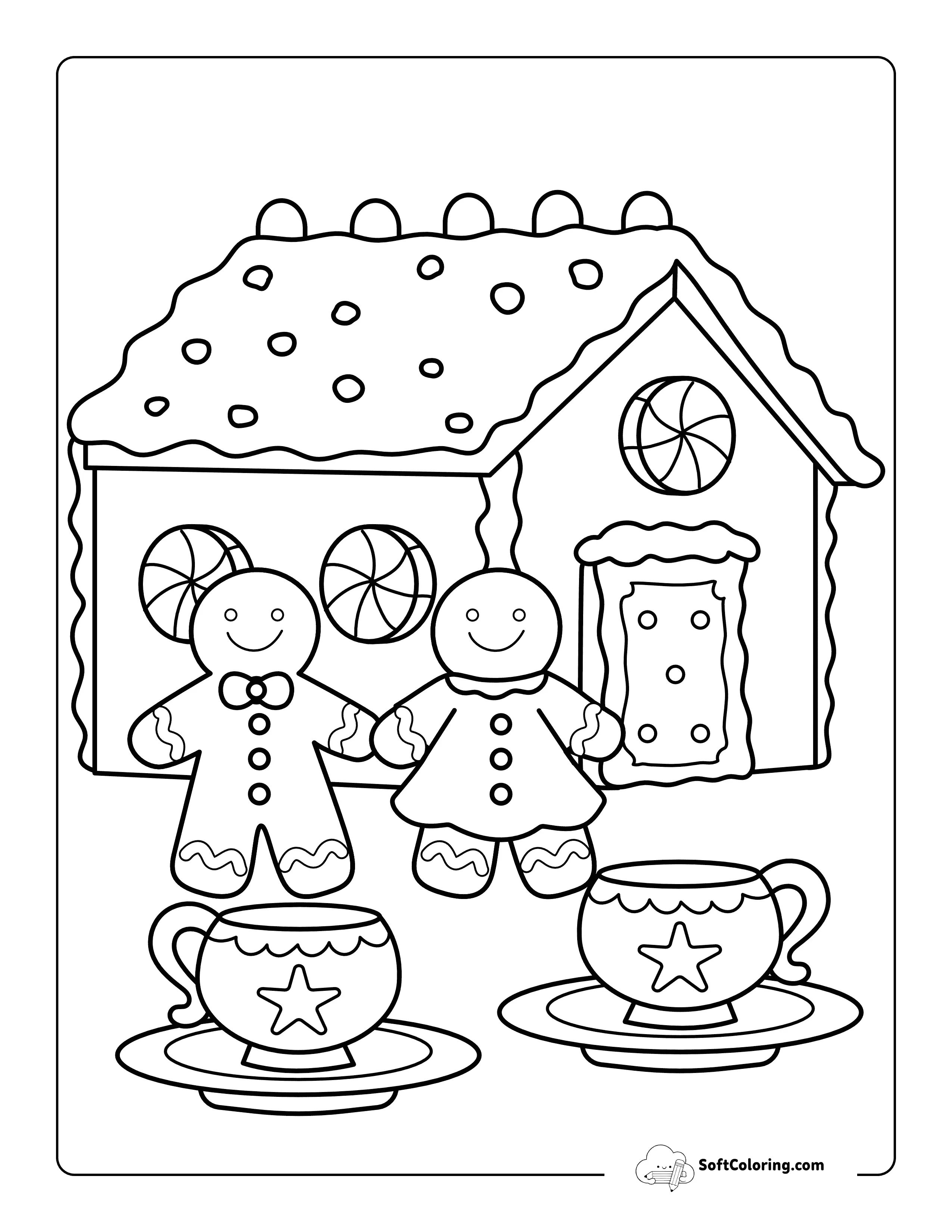 Cozy Gingerbread House And Family To Color