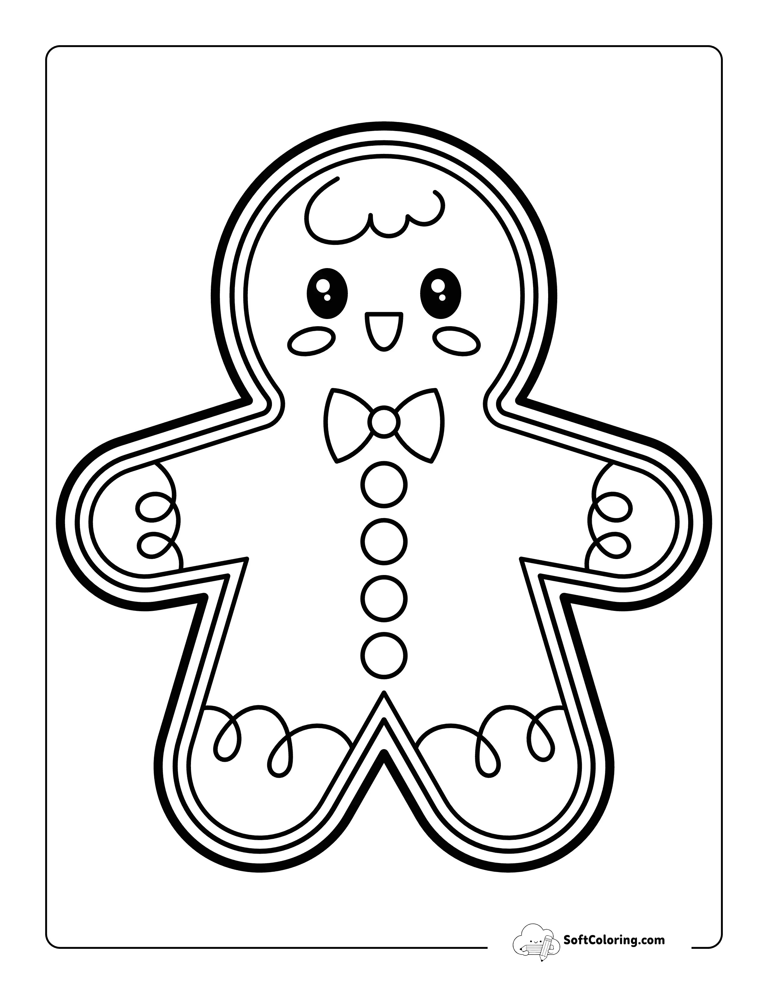 Simple Gingerbread Man Drawing With Buttons & Bowtie