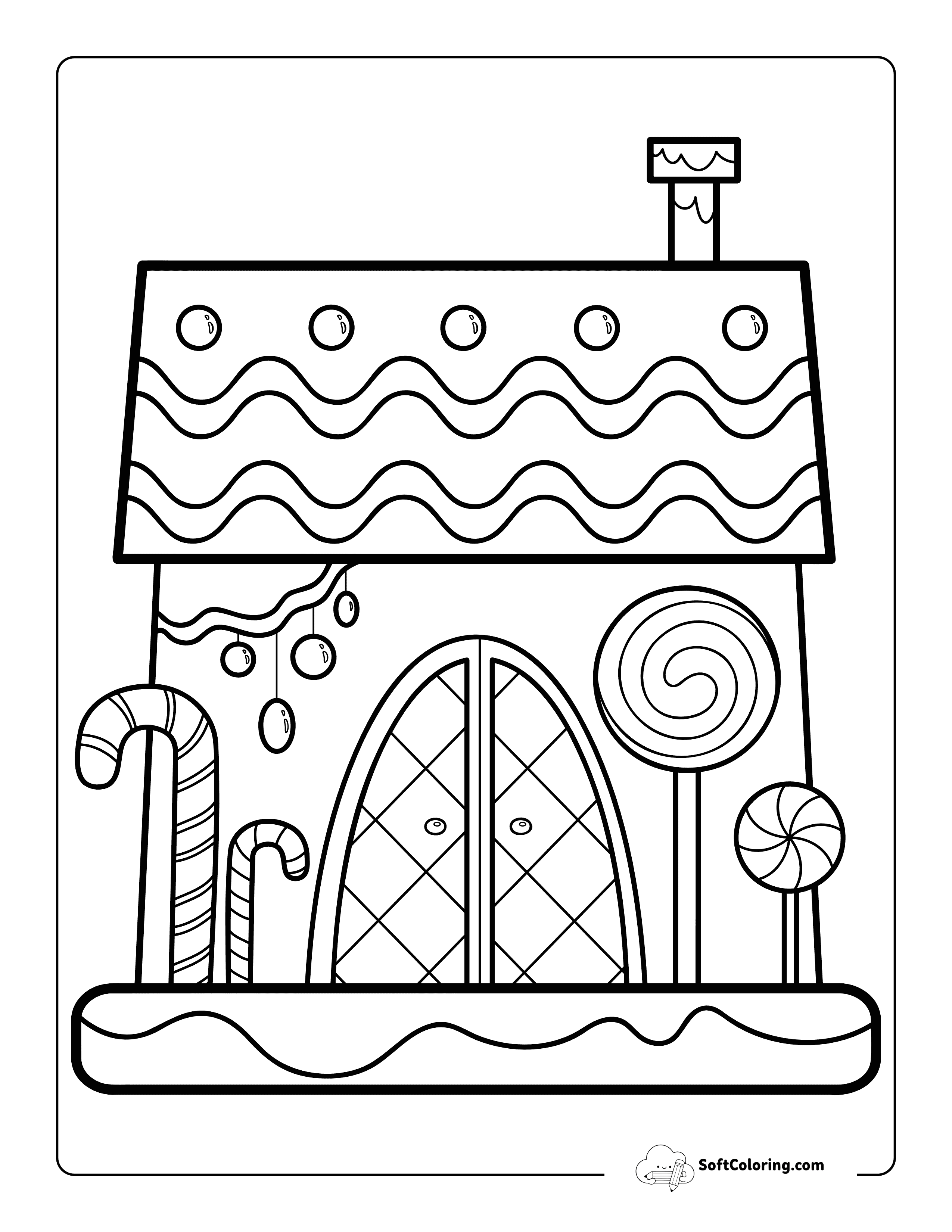 Simple Gingerbread House Coloring Page With Candy Garden
