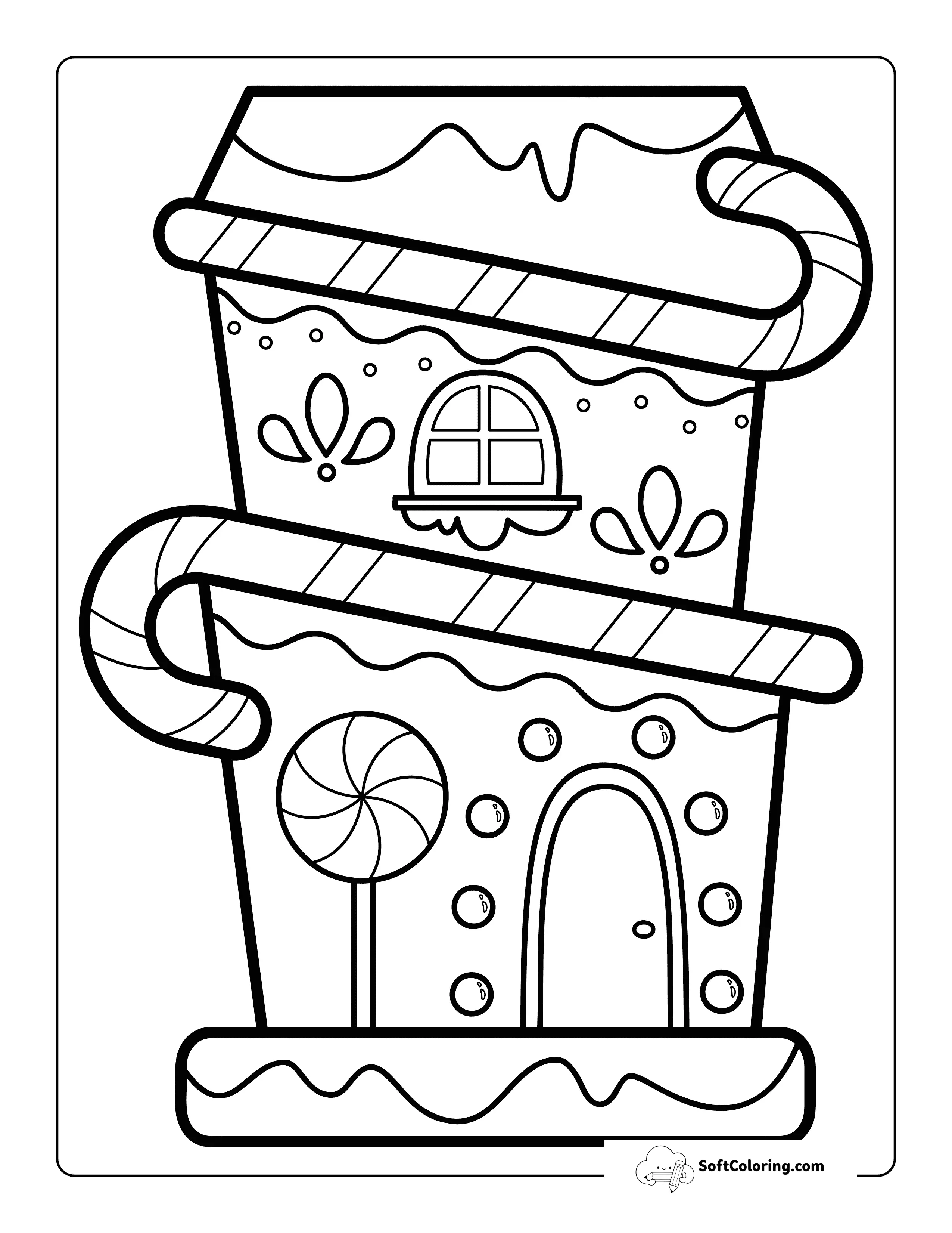 Two Story Gingerbread House - Free Printable Coloring Sheet