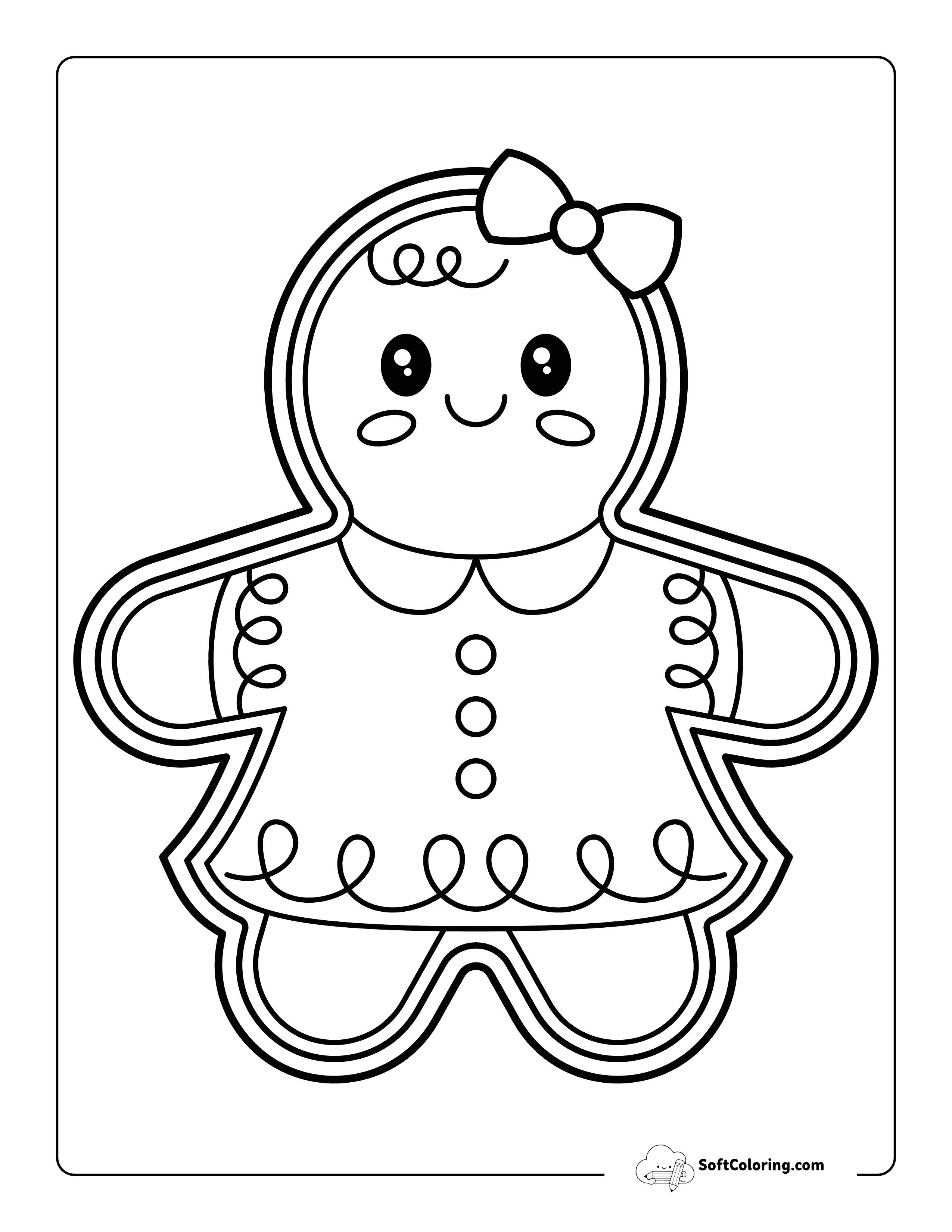Kawaii Gingerbread Girl Coloring Page