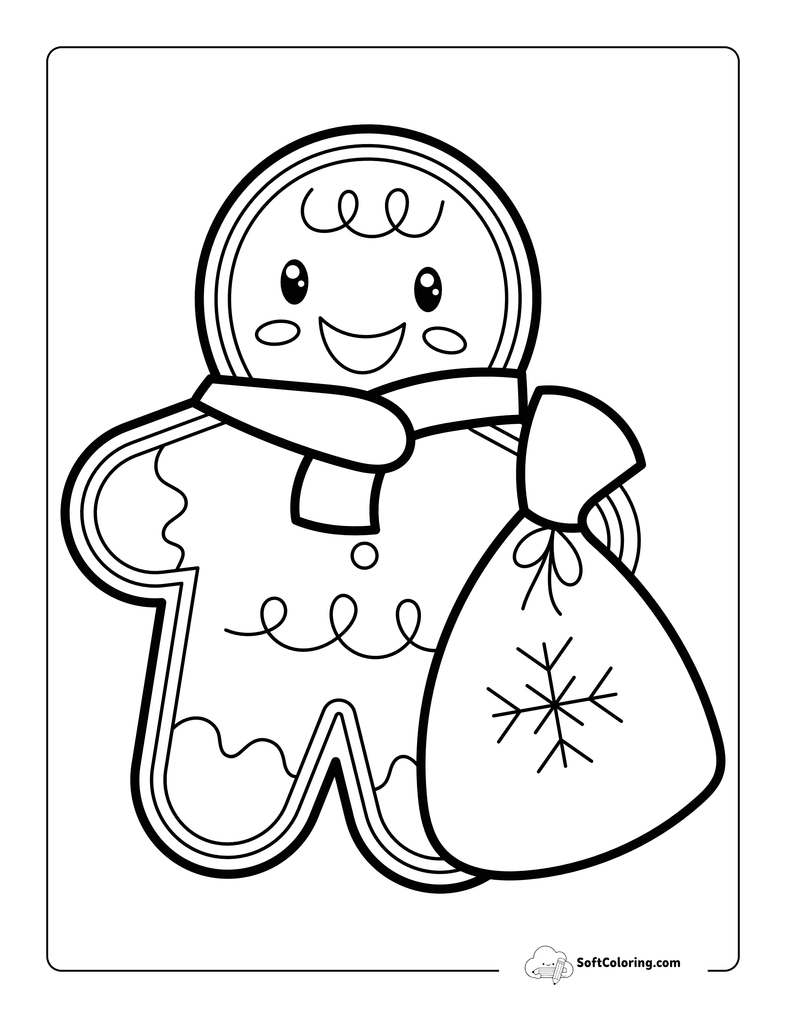 Kawaii Gingerbread Man Outline Carrying Sack