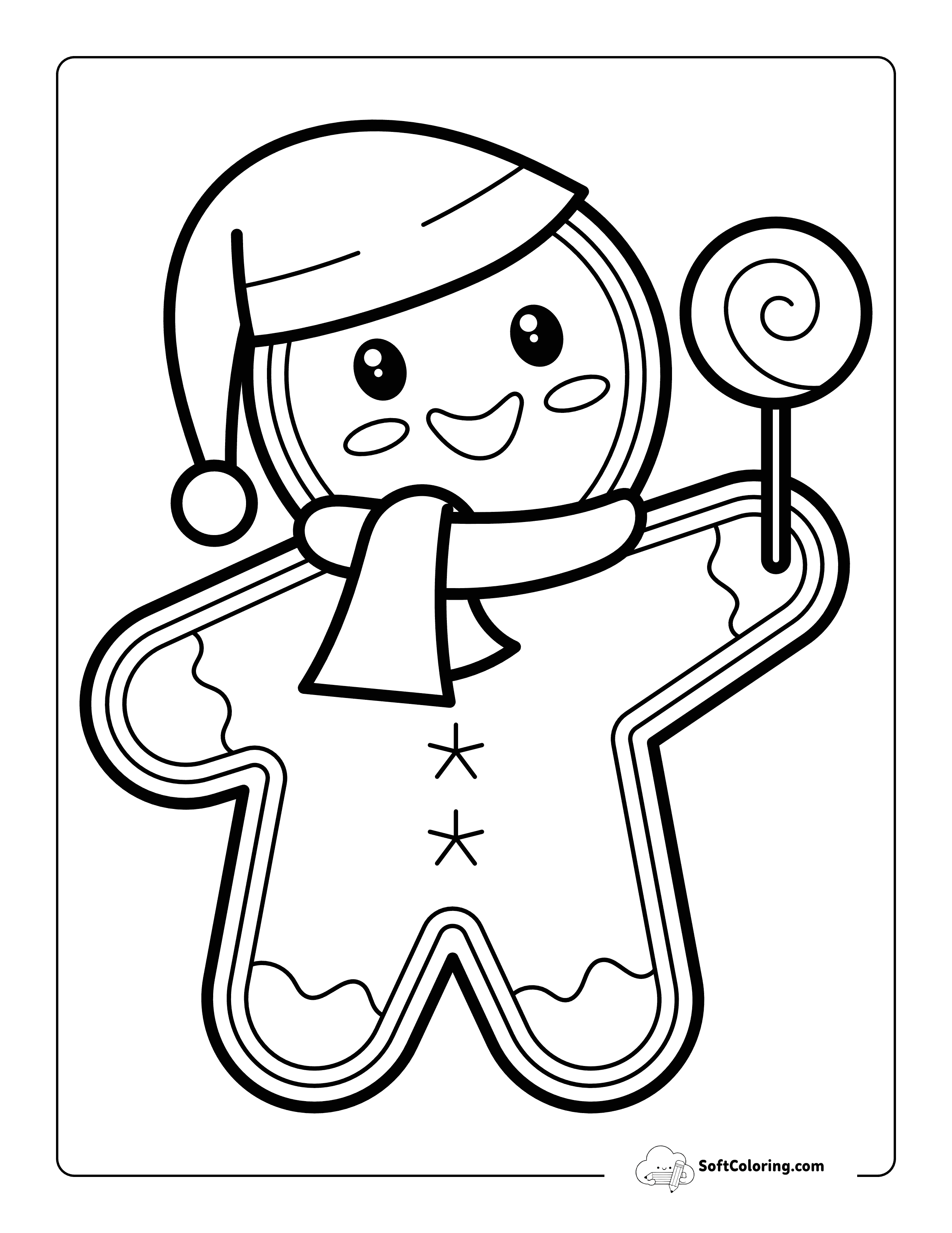 Cute Gingerbread Man Drawing With Lollipop