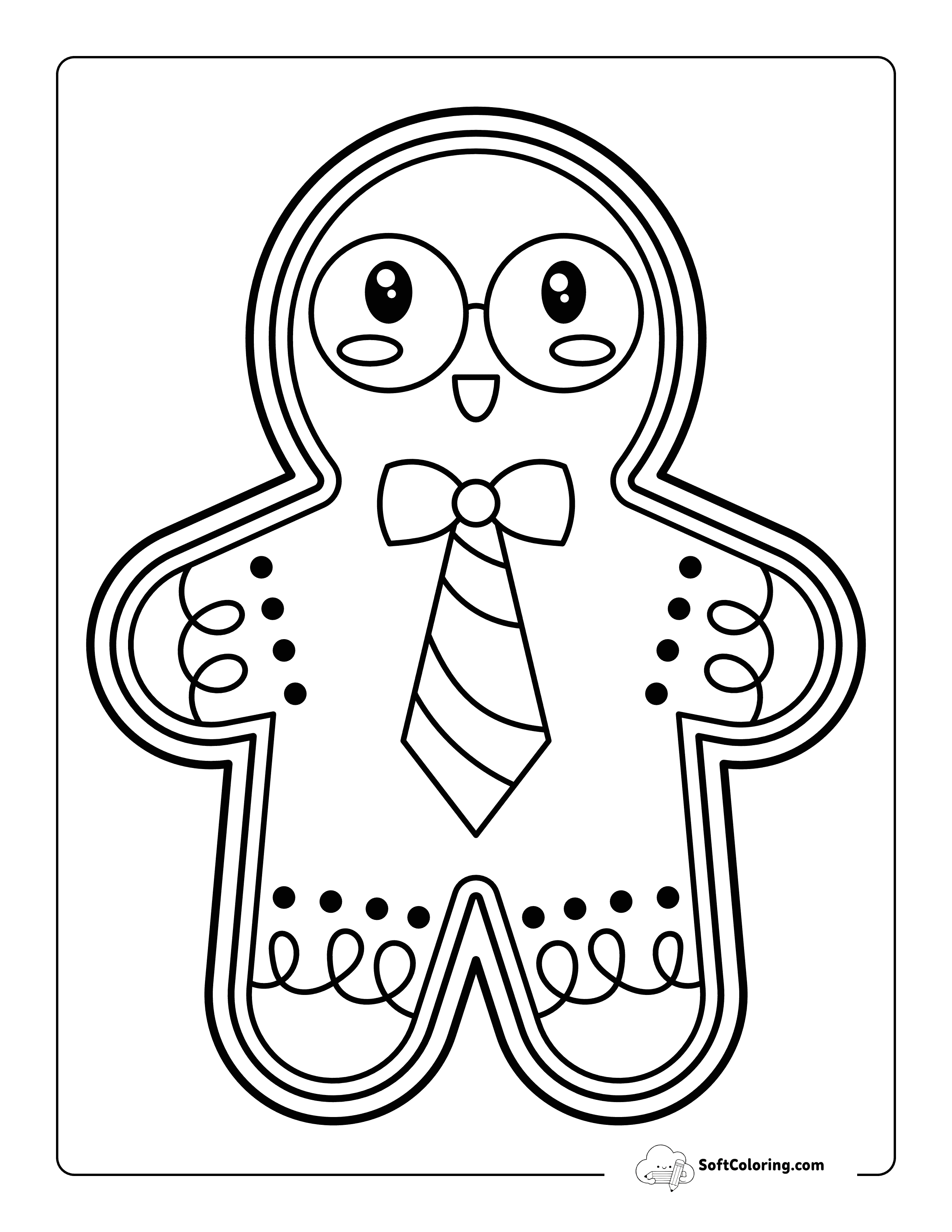 Adorable Nerdy Gingerbread Man For Kids To Color