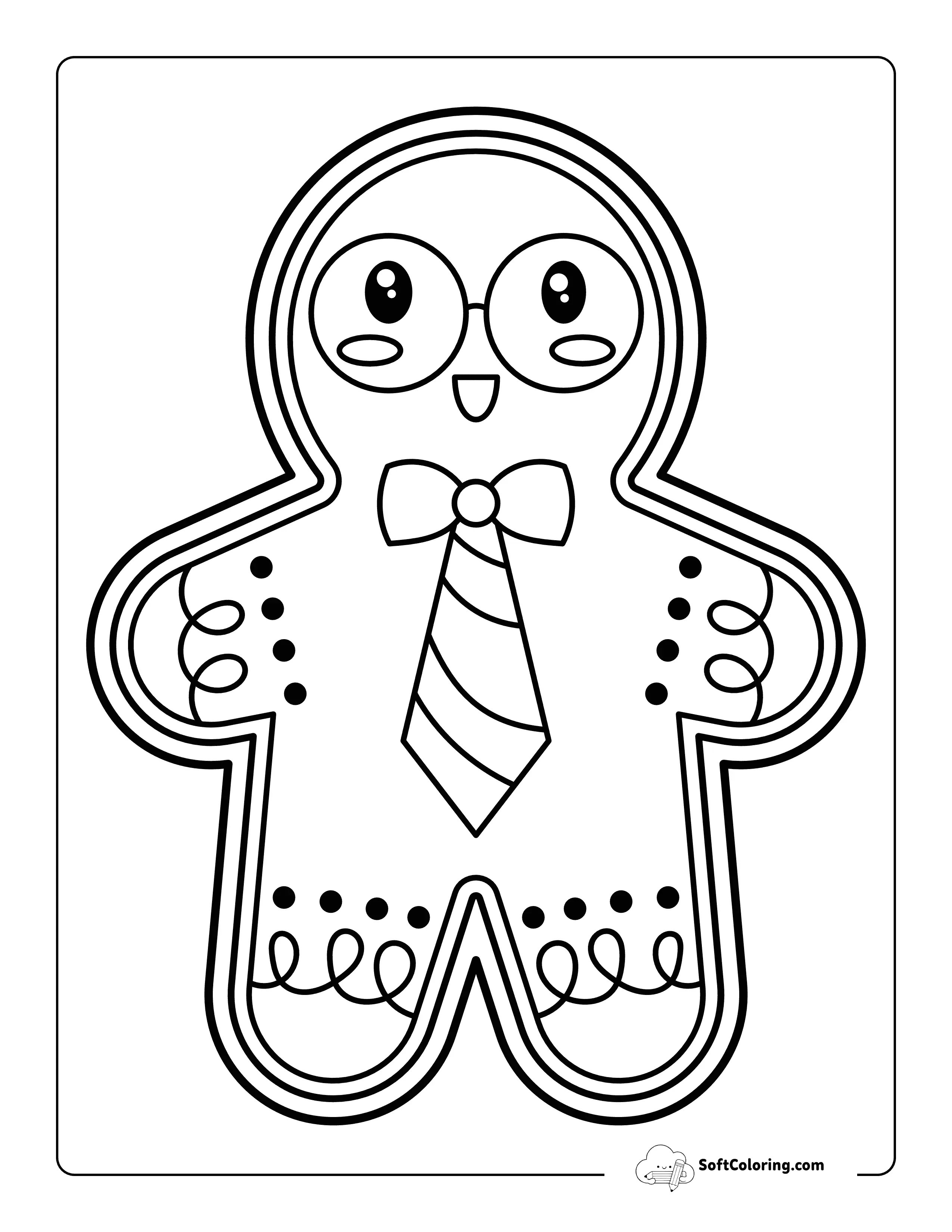 Adorable Nerdy Gingerbread Man For Kids To Color