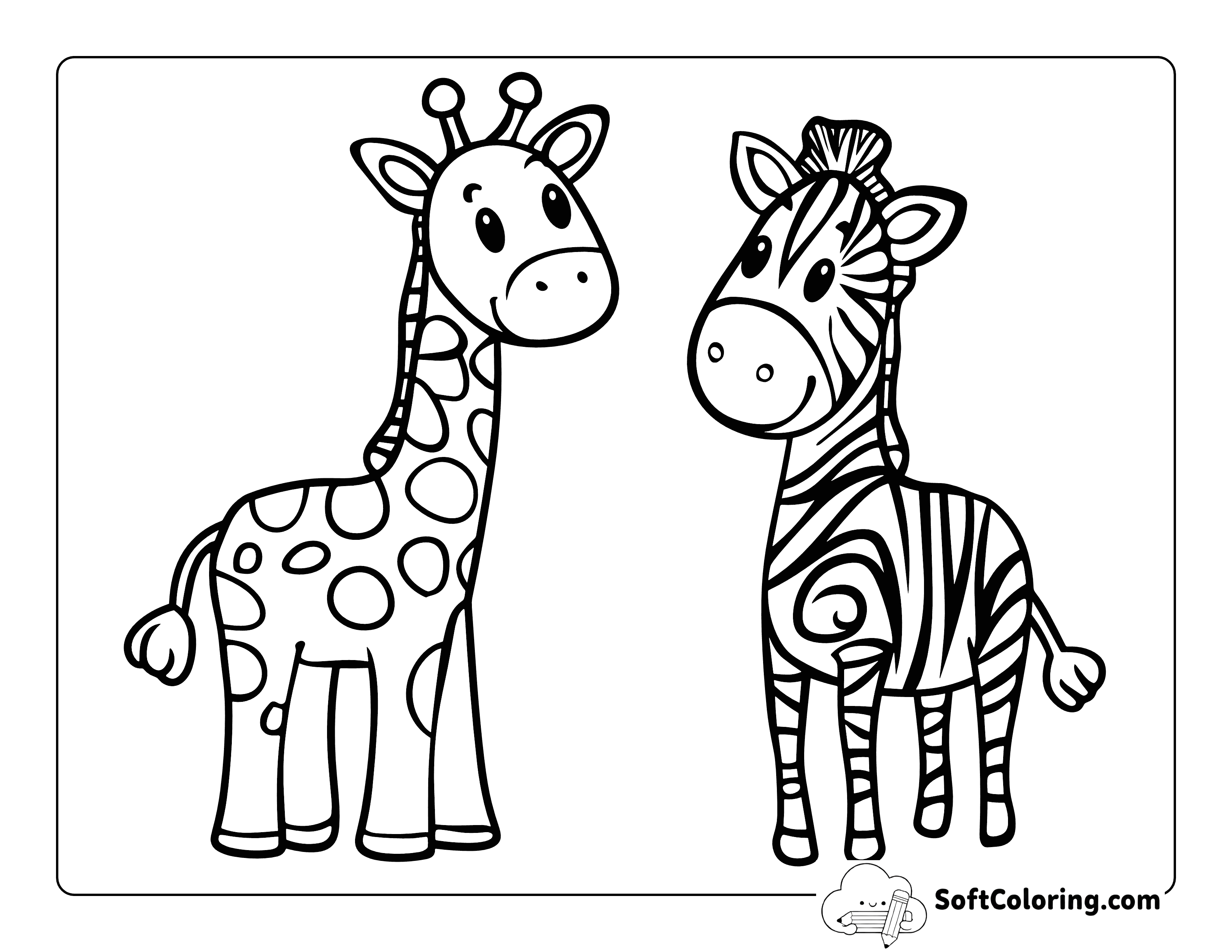 Cute Baby Zebra and Giraffe for Kids