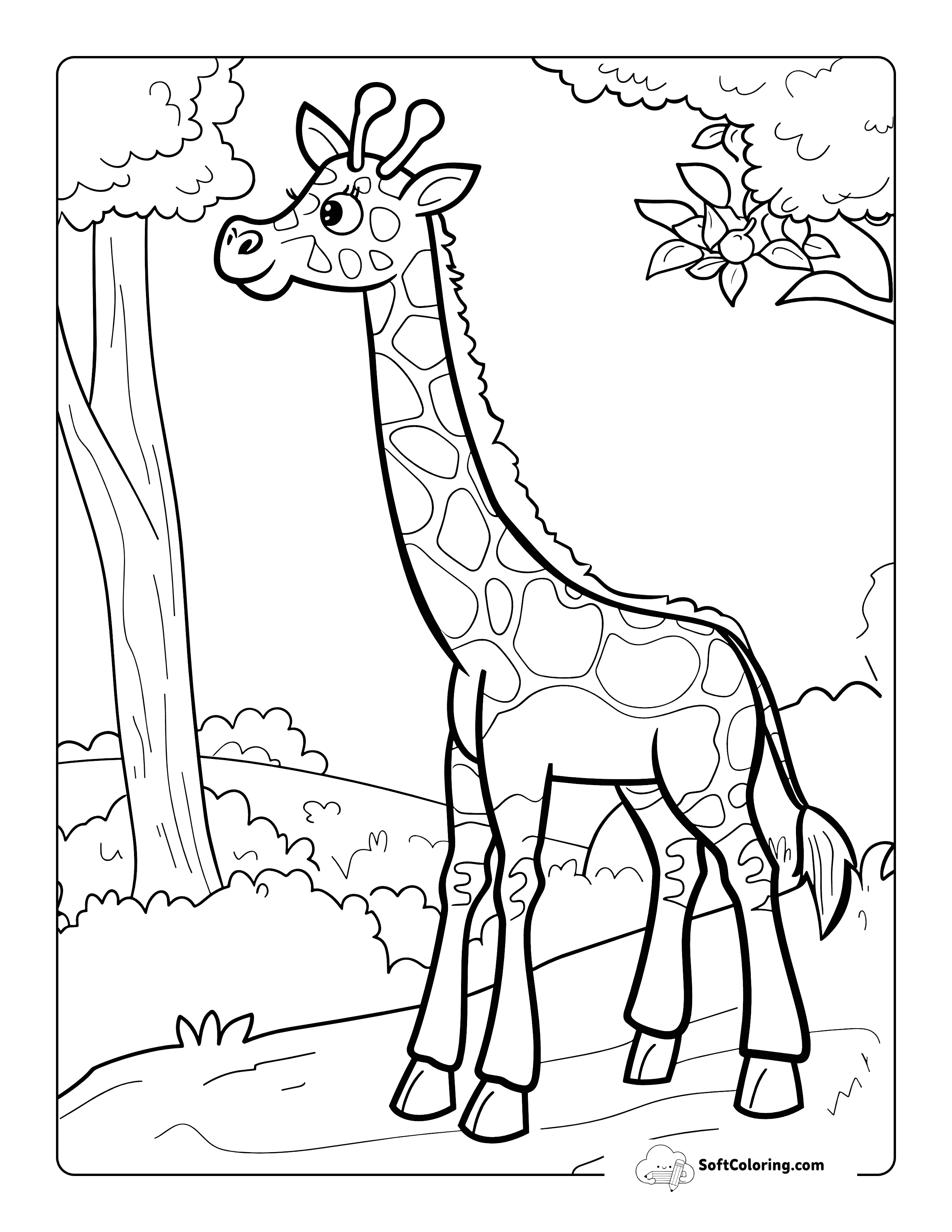 Easy Giraffe Picture To Color For Kids