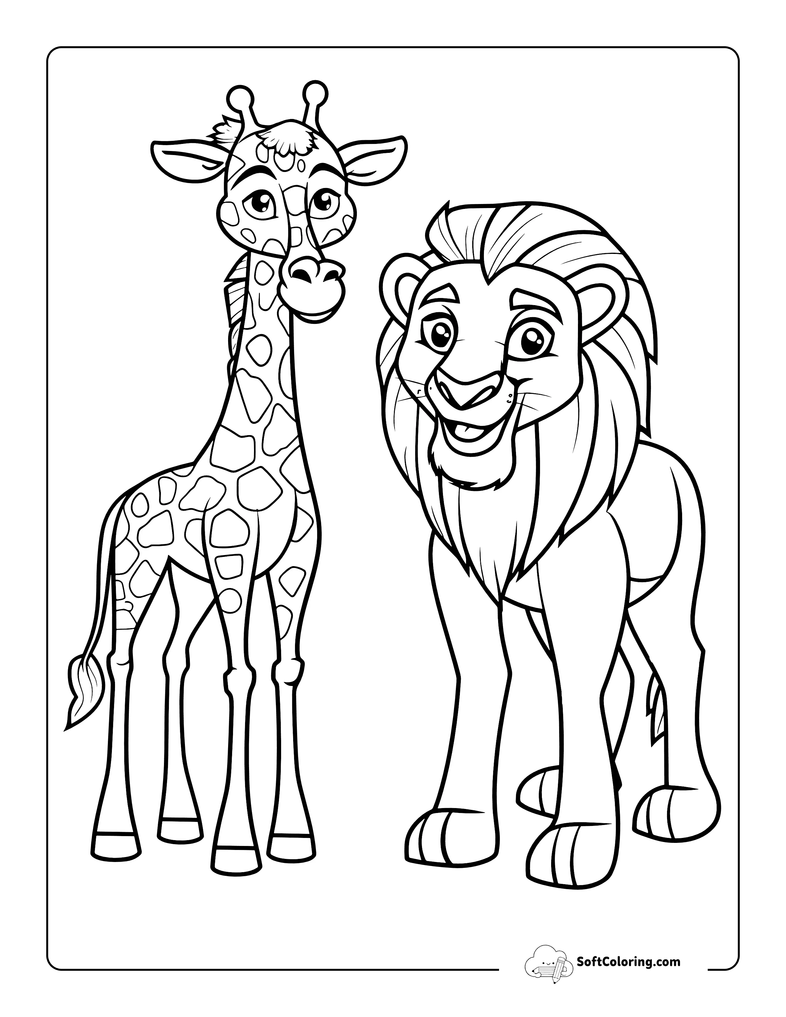 Baby Lion And Baby Giraffe Coloring Page