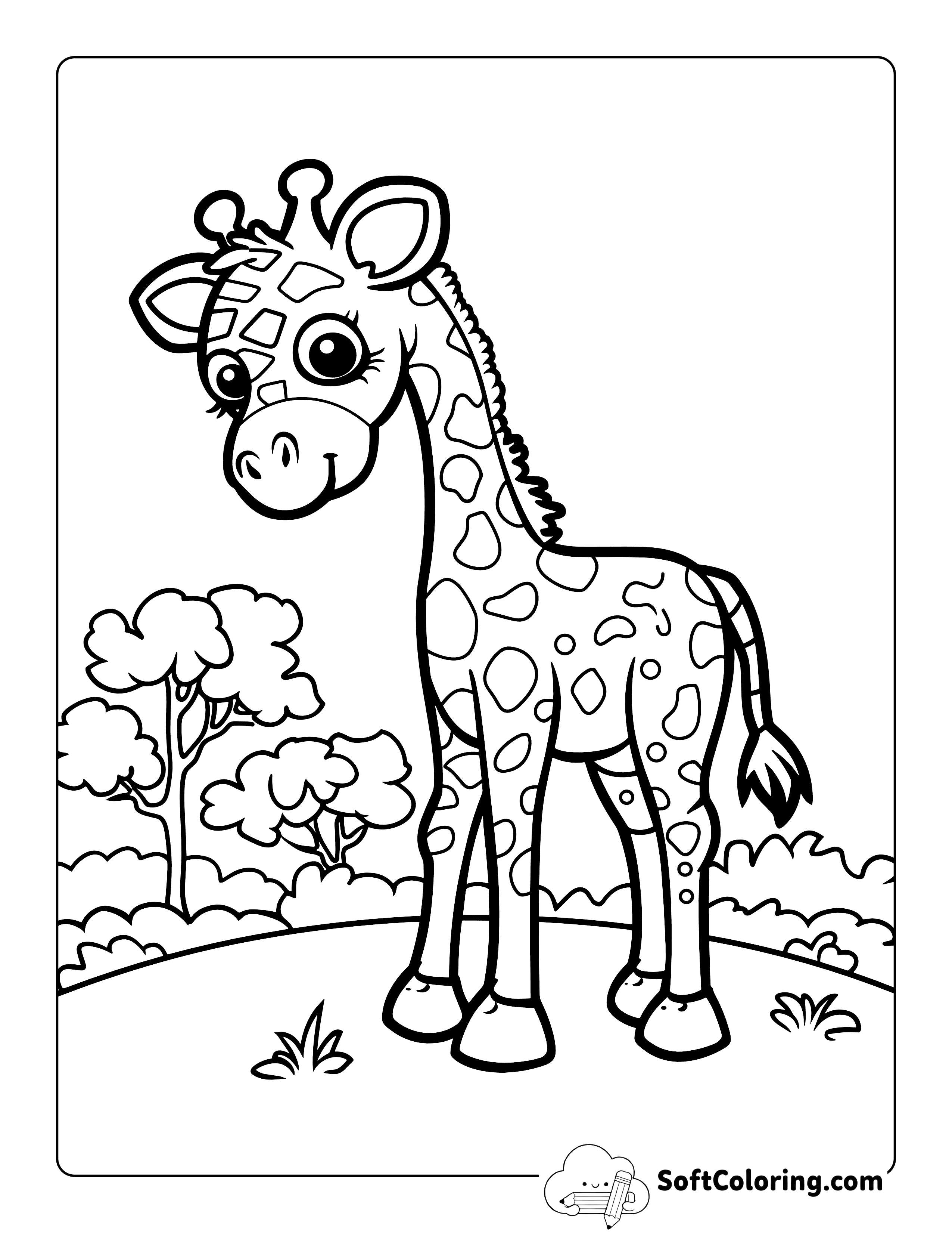 Easy Baby Giraffe Coloring Page for Kids