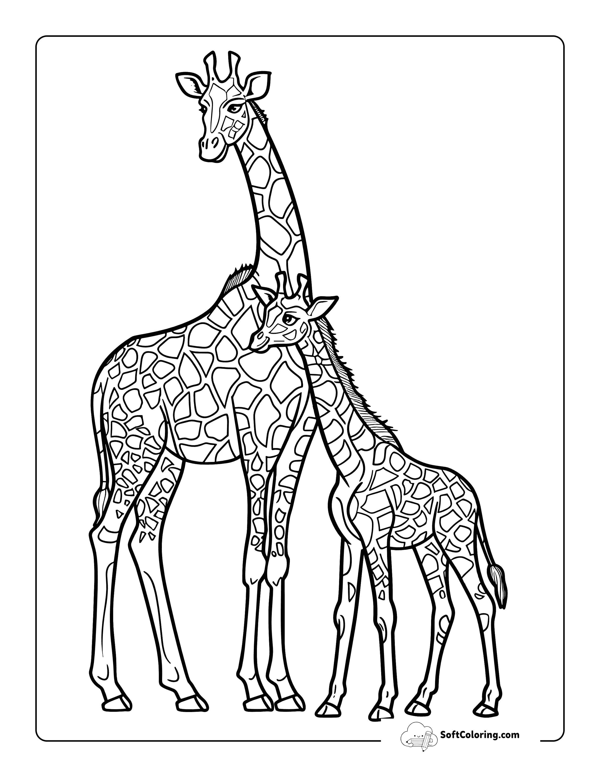 Baby Giraffe And Mom Printable Coloring Page