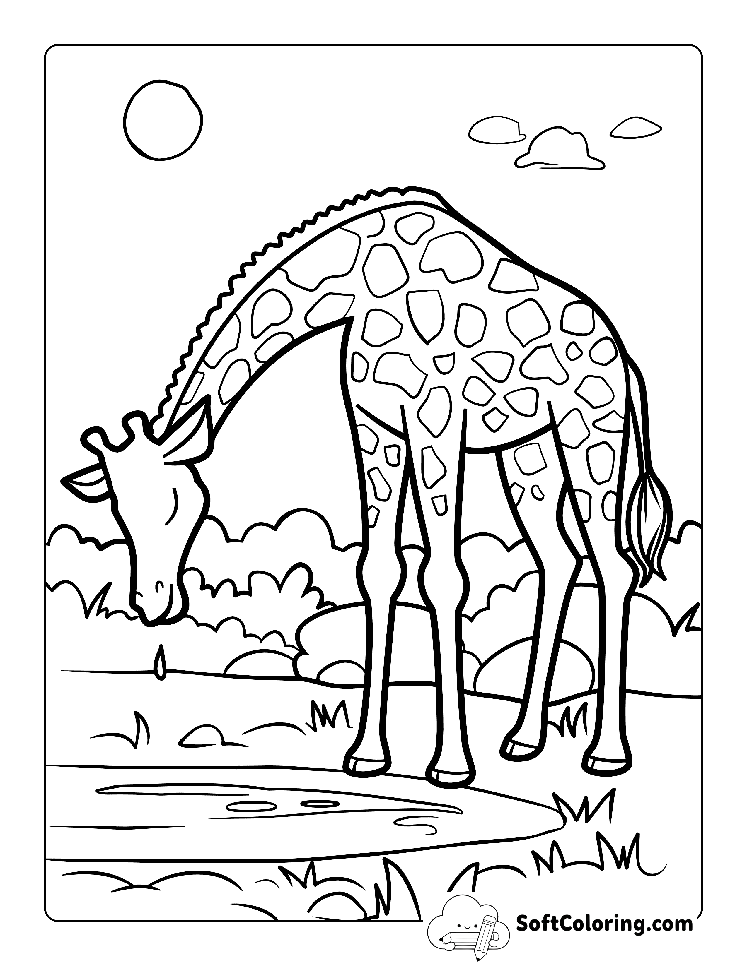 Easy Cute Giraffe Coloring Page